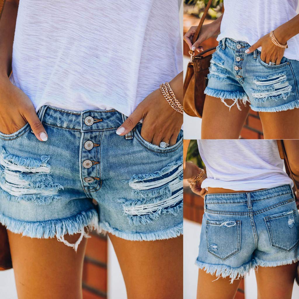 Stylish Women's Denim Jean Shorts - Mid Waist Ripped & Stretchy for Summer Casual Wear