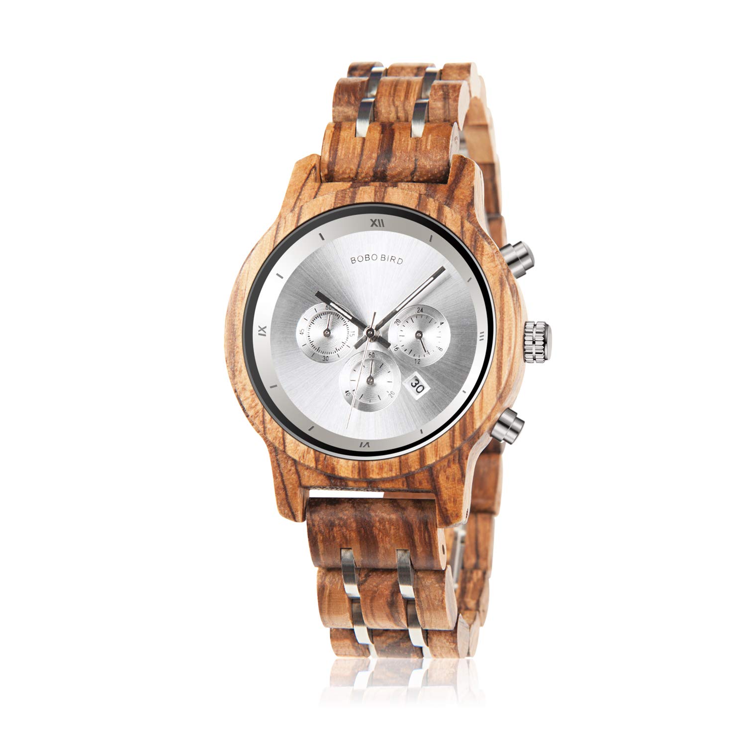 BOBO BIRD Women's Wooden Watch - Luxury Zebra Wood & Metal Strap Chronograph with Date Display - Quartz Fashion Watch for Casual & Business Wear - Perfect for Office, Dating, and Everyday Use