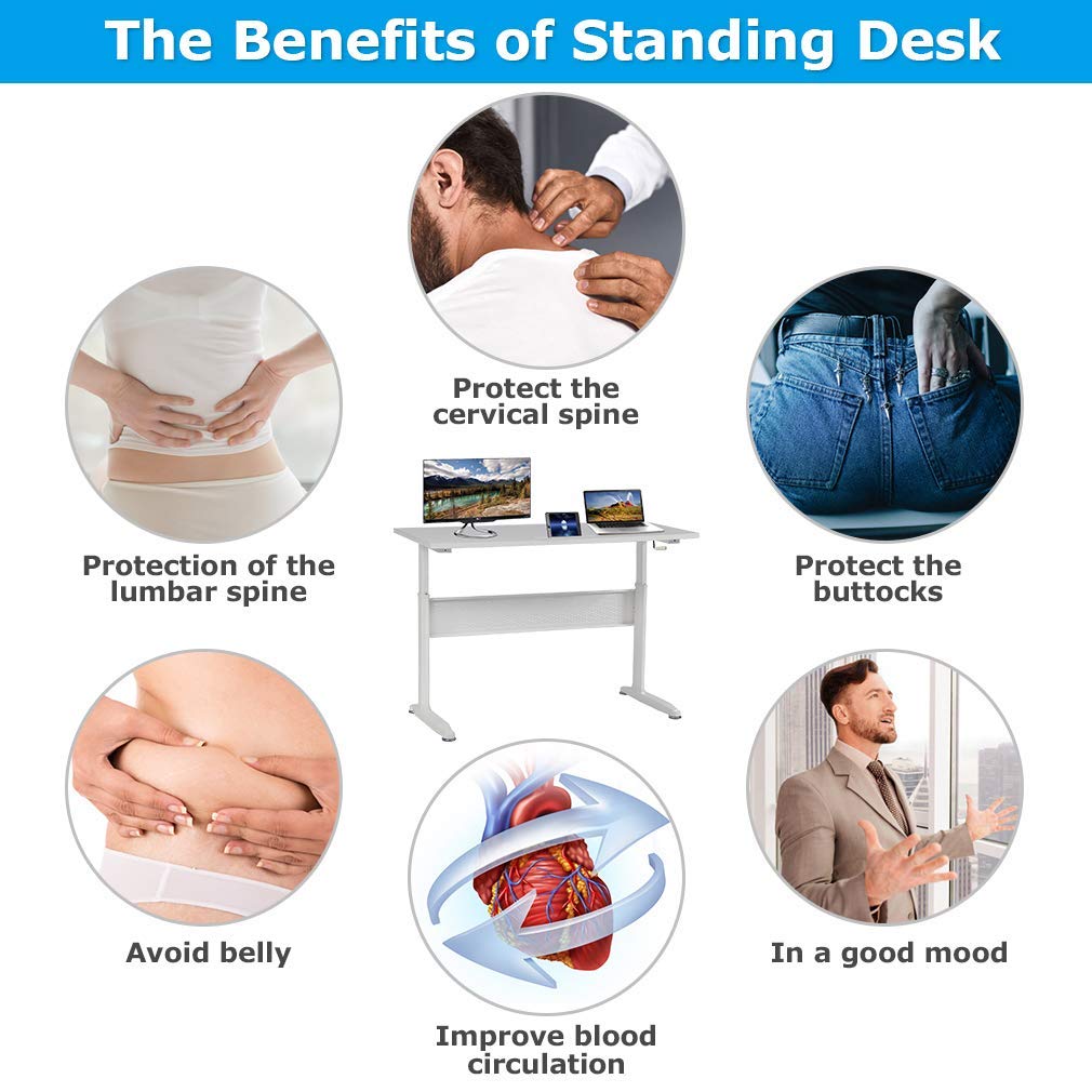 Height Adjustable Standing Desk Converter 48x24 Inches - Sturdy Ergonomic Sit Stand Workstation for Home Office, Dual Monitor & Laptop Use - Perfect for Remote Work, Gaming & Productivity (White)