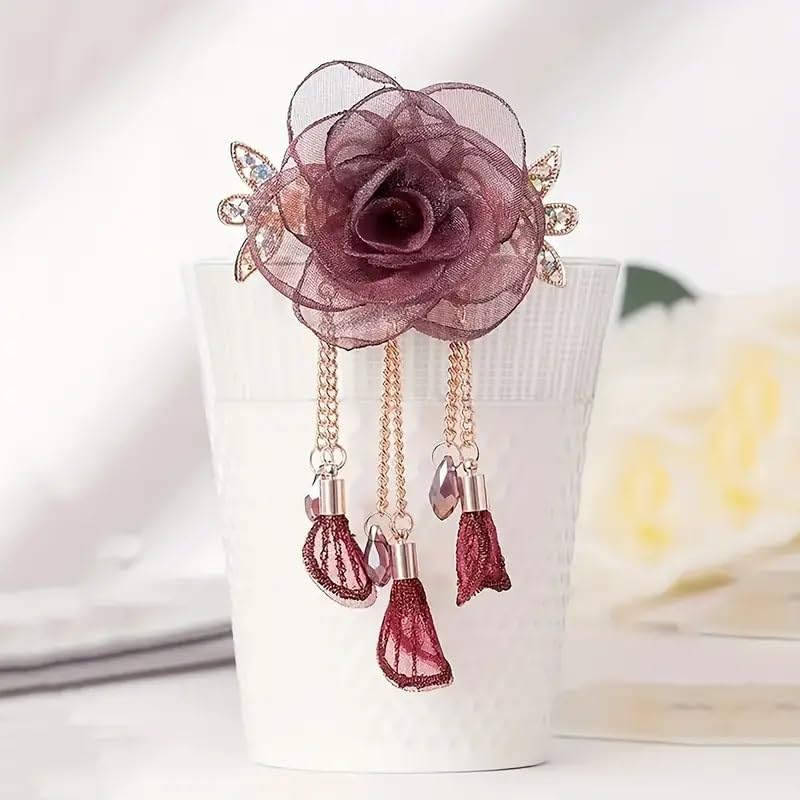 Elegant Metal French Barrette Hair Clip with Tassel - Floral Hair Accessories for Women & Girls - Perfect for Weddings, Parties and Everyday Wear