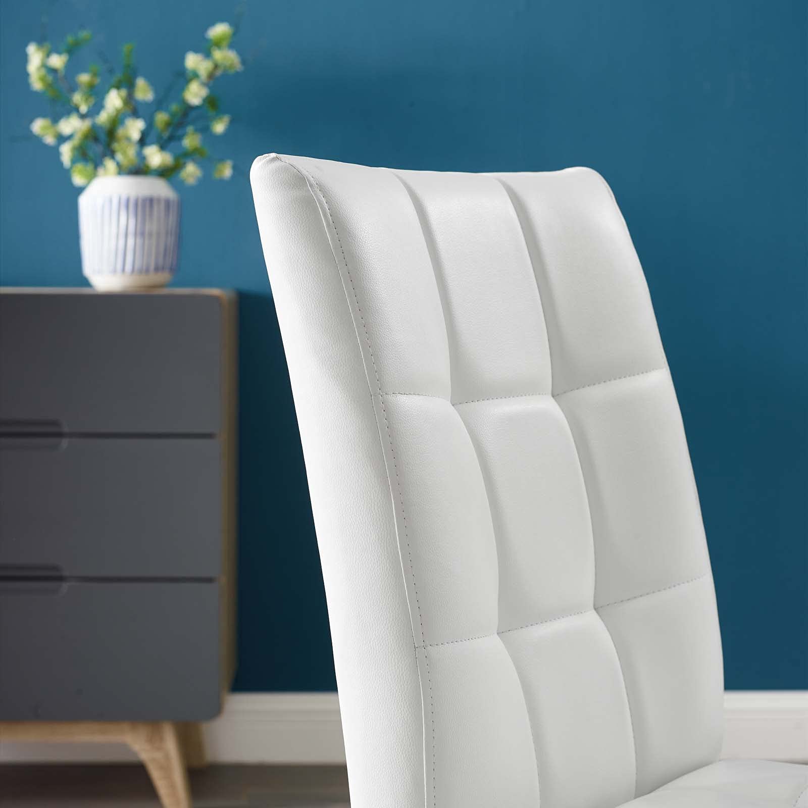 Tufted Side Dining Chairs Set of 2 - Faux Leather Upholstery with Wooden Legs - Modern White Cafe Bistro Chairs for Restaurant, Kitchen, Dining Room & Home Decor