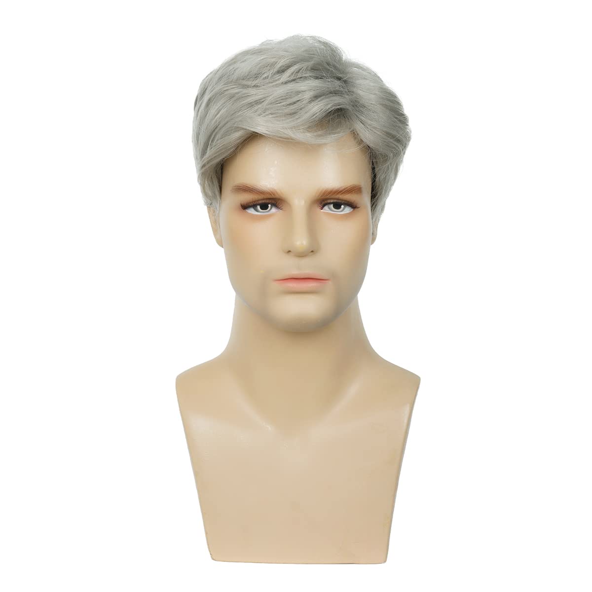 Baruisi Men's Short Silver Gray Synthetic Heat Resistant Wig for Halloween Cosplay, Costume Parties & Theatrical Performances - Natural Look & Comfortable Fit