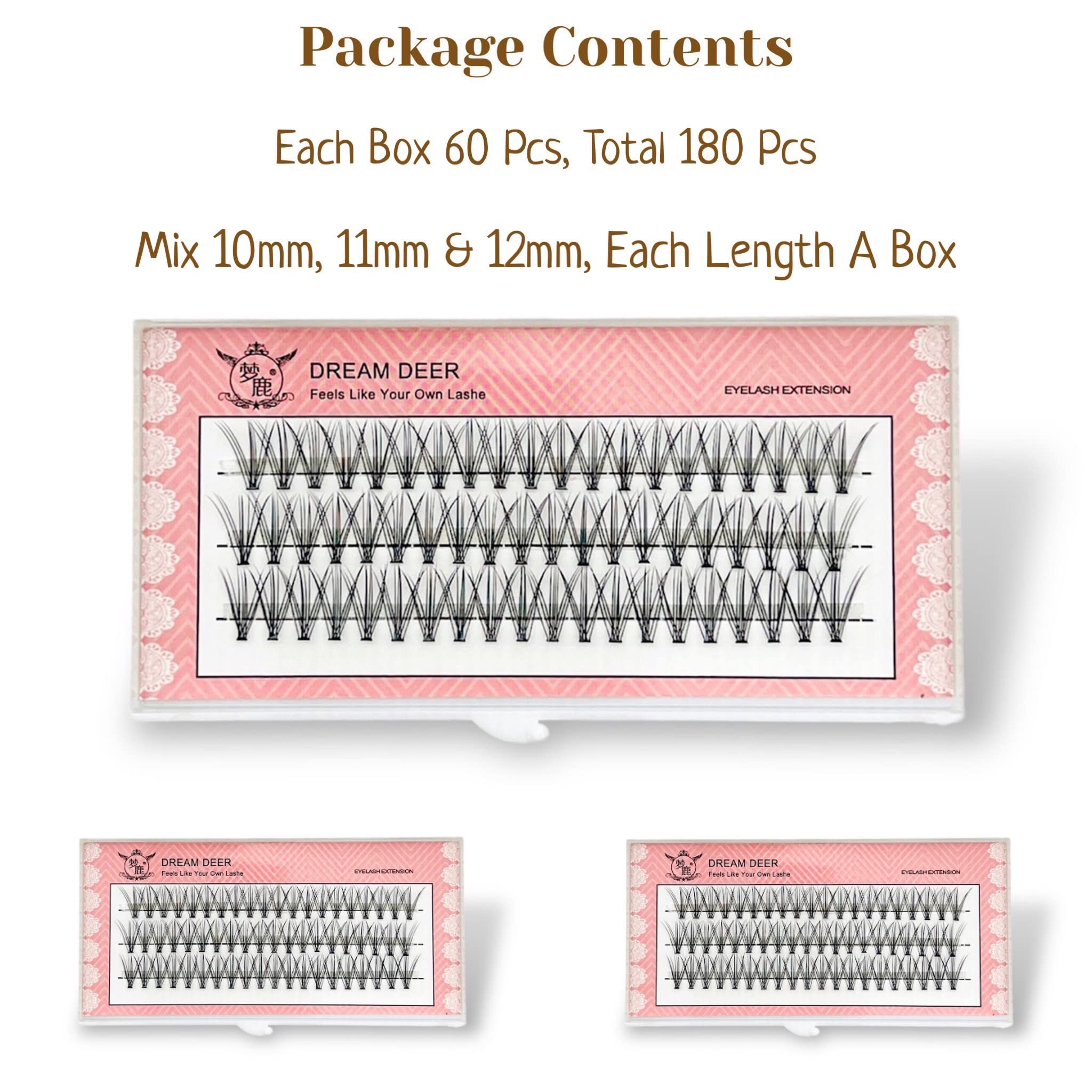 CB 3 Trays Cluster Eyelash Extensions - DIY Individual False Lashes for Volume & Length - 180 Pcs Mixed 10-11-12mm C Curl Lashes in 3 Trays - Perfect for Home Use, Salon Quality, Natural & Glamorous Looks