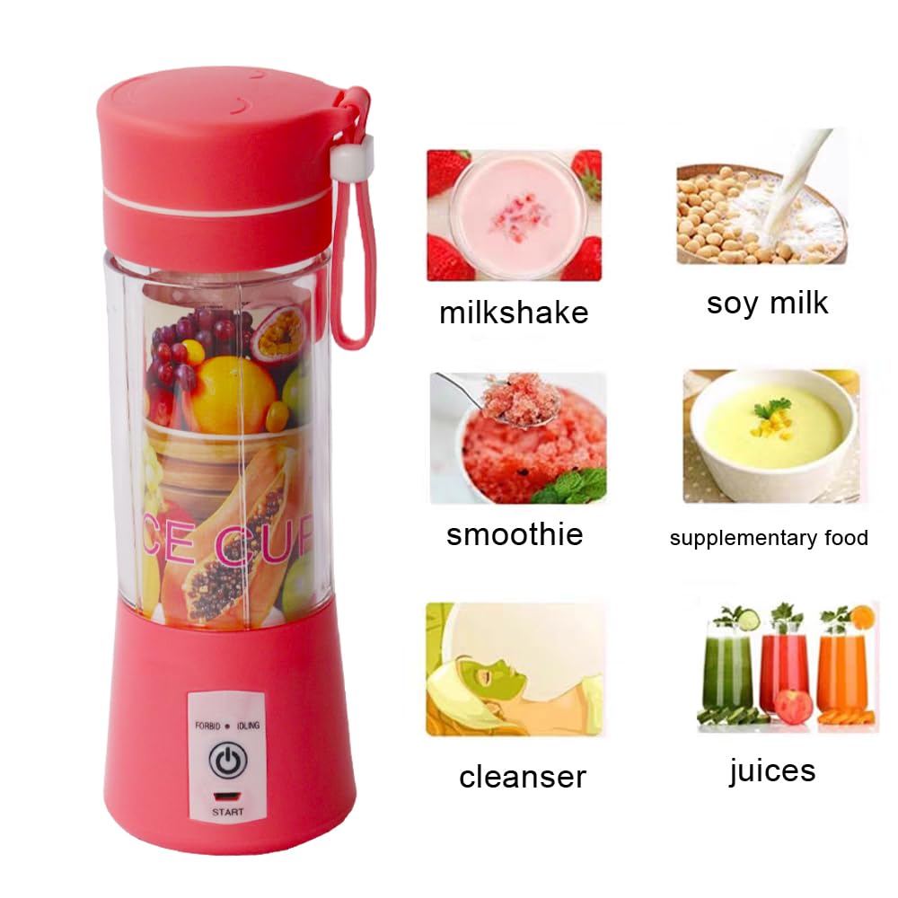 Portable Blender 380ml - 6-Blade USB Rechargeable Travel Blender for Smoothies, Juices, Baby Food - Compact Fruit & Vegetable Mixer for Kitchen, Gym, Camping, Office - Pink (WENPIC)