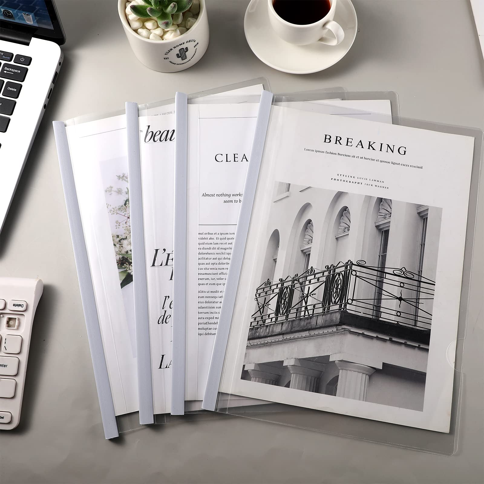 BBTO 100-Pack Clear Sliding Bar Report Covers for A4 Paper - Letter Size 12 x 8.7 Inches - Perfect for Resume, Presentation, School & Business Documents - White Document Binders & File Folders for Office, Classroom & Professional Use
