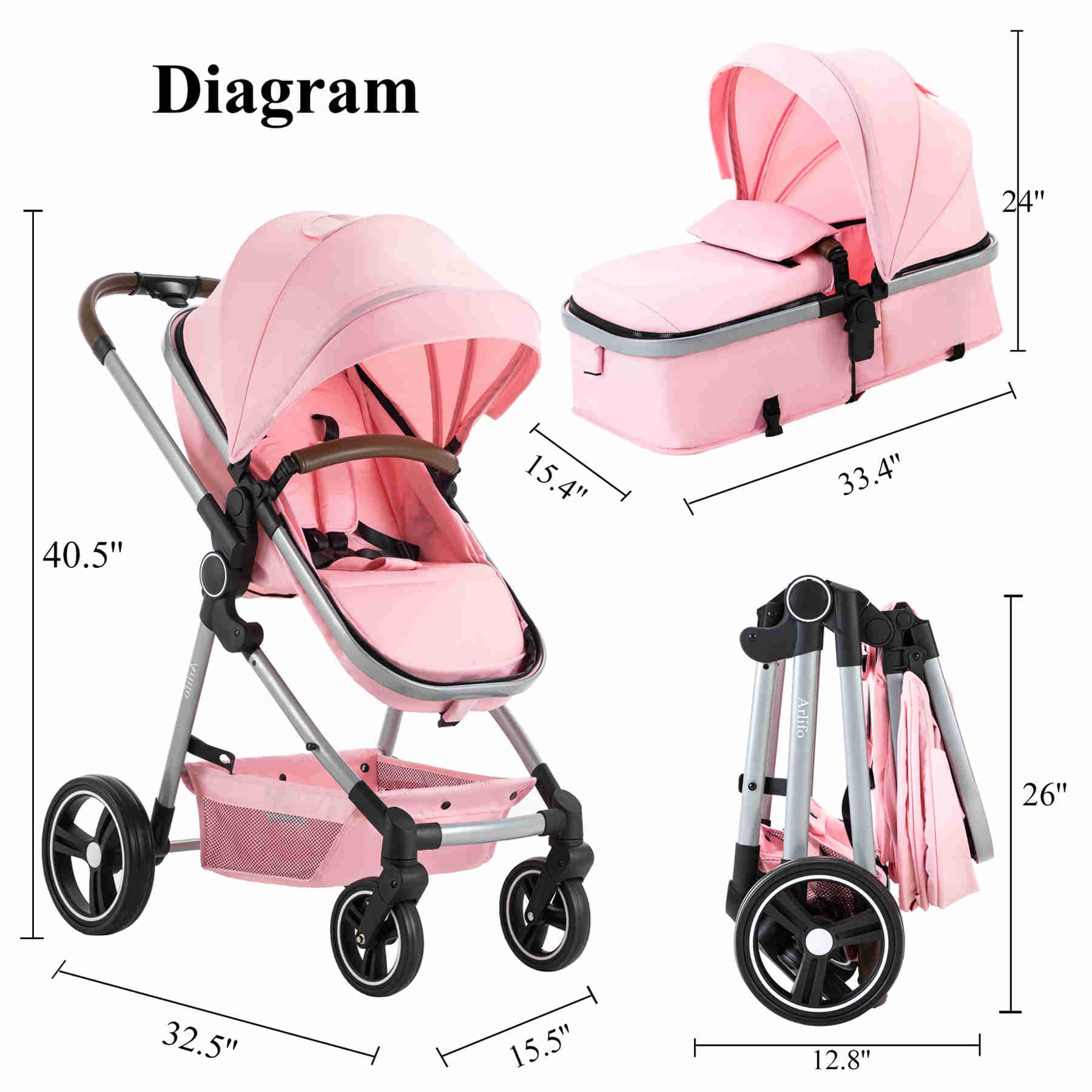 **2-in-1 Convertible Baby Stroller with Bassinet - Lightweight Foldable Travel Stroller for Newborn & Toddler (Girl & Boy) - Modern Pram Carriage for Shopping, Park & Travel**