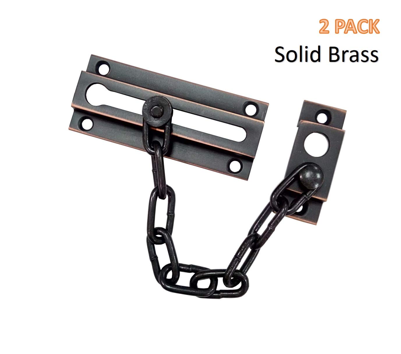 QCAA Solid Brass Chain Door Guard with 9-Link Steel Chain - Satin Classic Bronze Finish (2-Pack) - Secure Your Home & Apartment Entryway