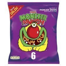 Walkers Monster Munch Pickled Onion Flavor Crispy Snacks - 6 Pack (25g Each) | Crunchy Corn Puffs for Kids Lunch, Movie Nights & Party Snacks