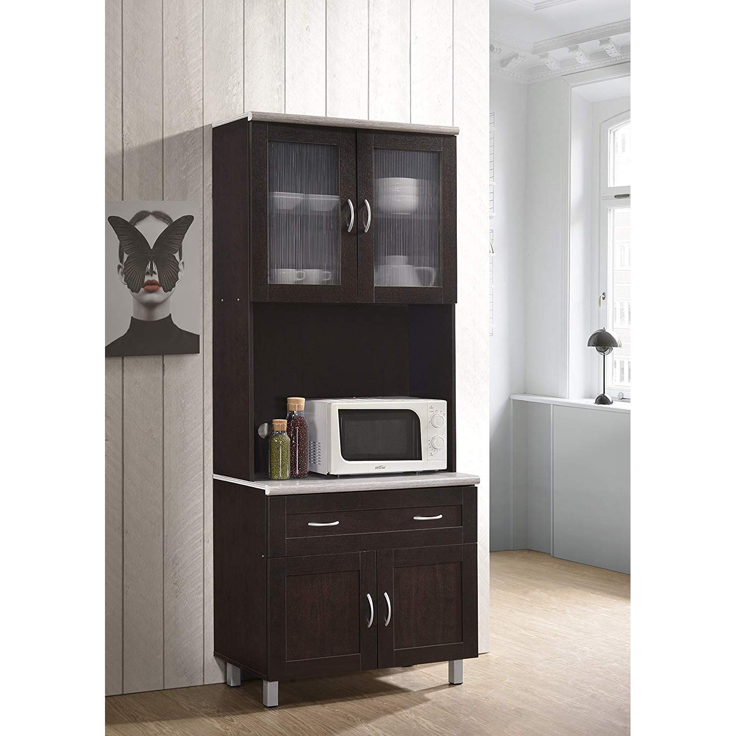HODEDAH Imported Chocolate Kitchen Cabinet - Modern Storage Solution for Small Spaces, Apartments & Home Organization