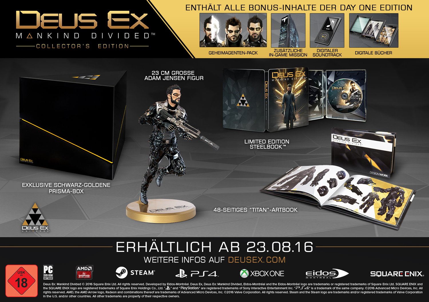 Deus Ex: Mankind Divided - Collector's Edition for PlayStation 4 | Limited Edition PS4 Game with Exclusive Collectibles | Perfect for Fans of Cyberpunk RPGs & Action-Adventure Gaming