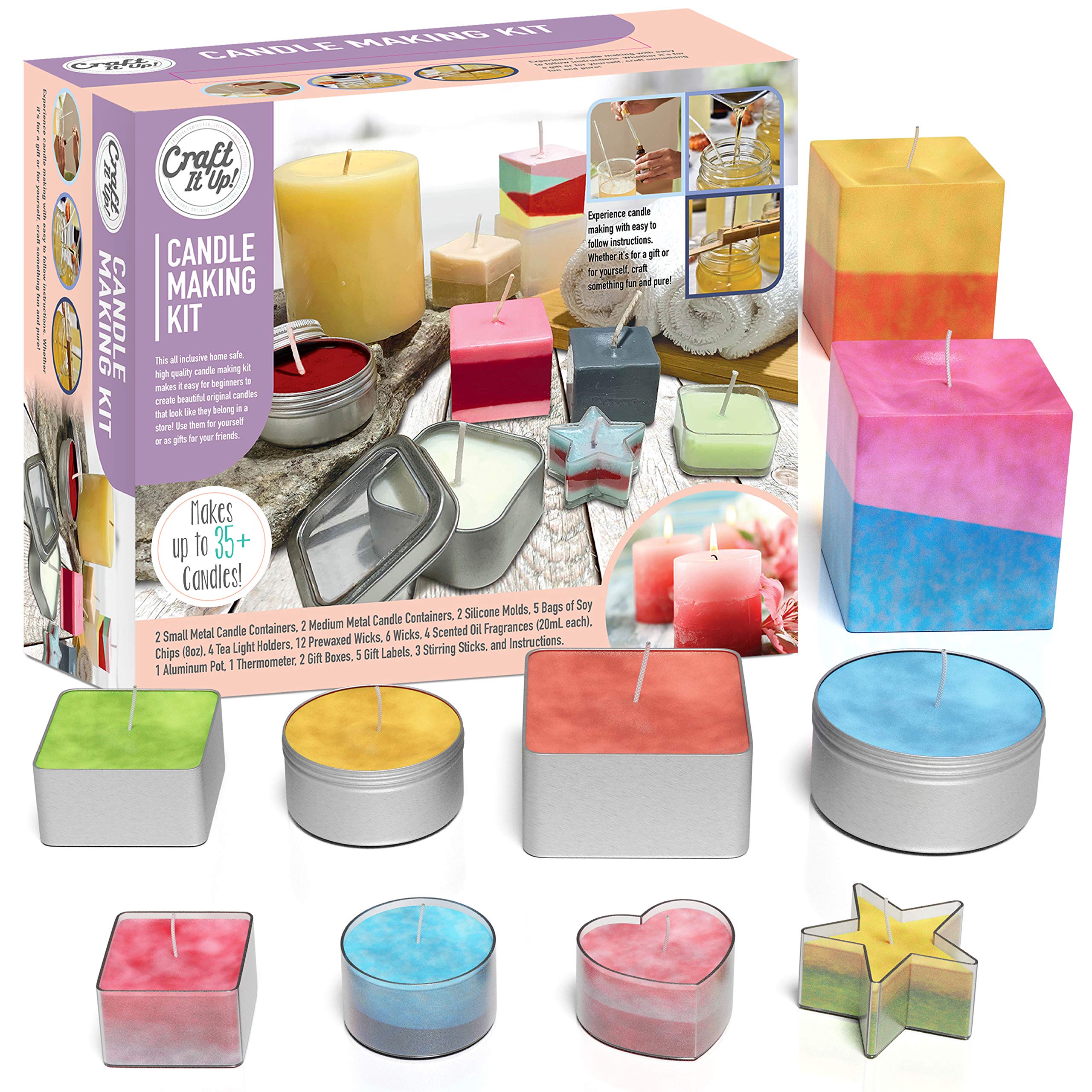 DIY Candle Making Kit for Kids & Adults - Soy Wax 8oz, 12 Wicks, 4 Fragrances, Jars & Molds - Beginner Friendly Candle Making Supplies for Teens & Home Crafters - Perfect for Birthday Gifts, Family Activities & Home Decor Projects