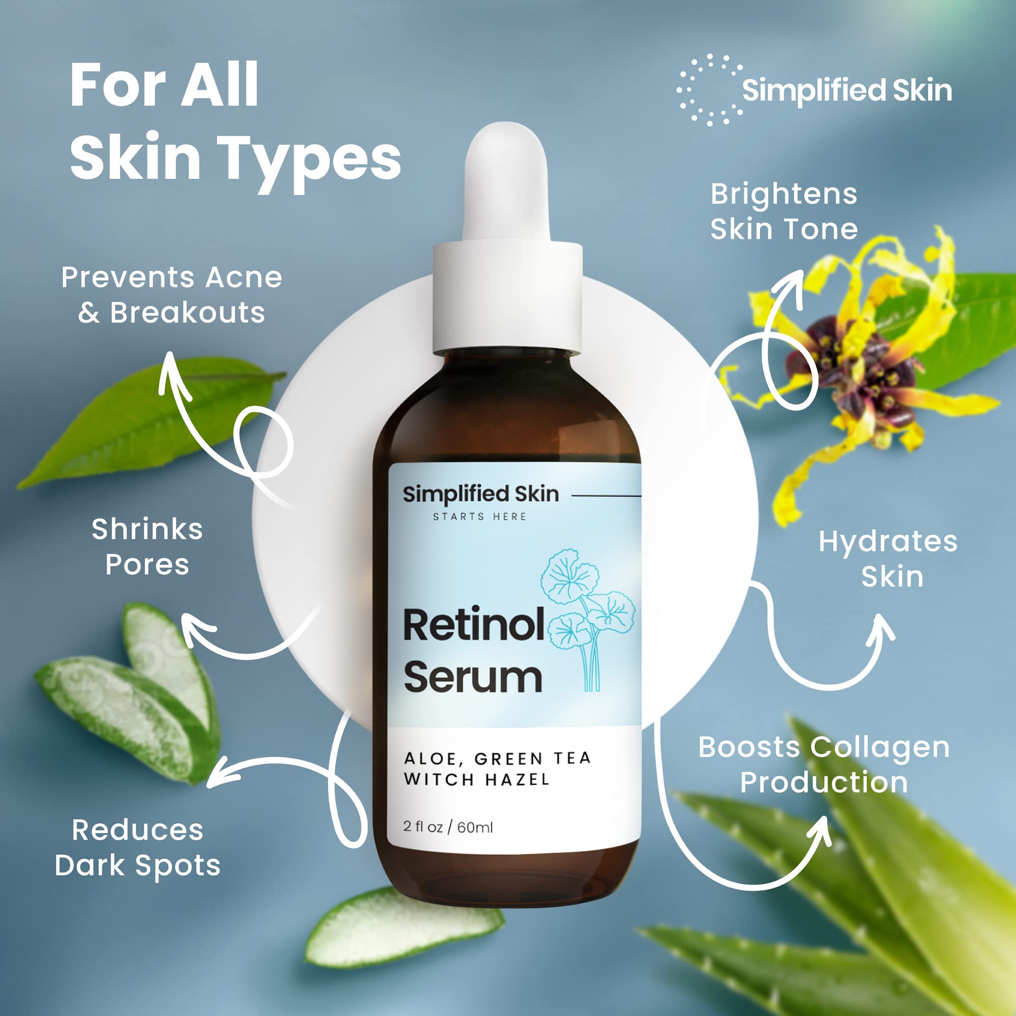 2.5% Retinol Serum for Face & Eyes with Vitamin E, Hyaluronic Acid & Green Tea - Anti-Aging Treatment for Wrinkles, Fine Lines & Brightening Skin | Day & Night Facial Serum for Mature & Dry Skin | Perfect for Daily Skincare Routine & Nighttime Repair