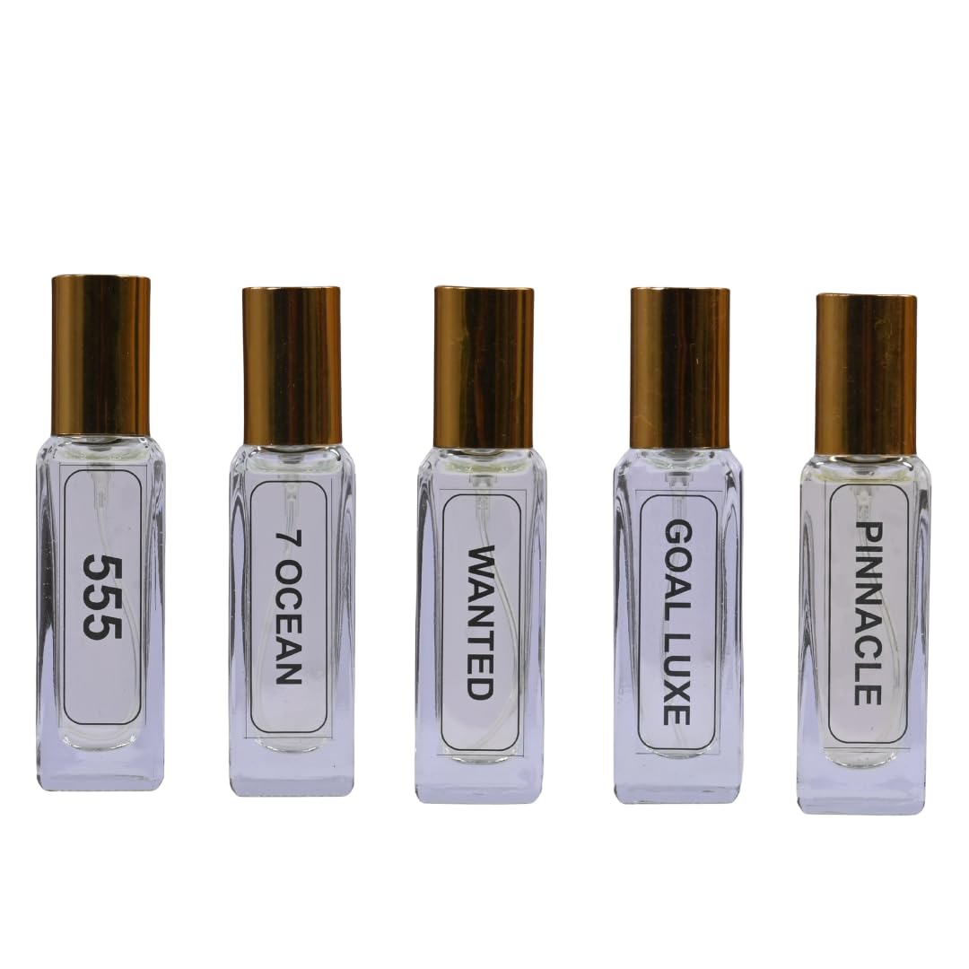 555, Seven Ocean, Wanted, Goal Luxe, Pinnacle | Luxury Eau De Parfum for Men | 5x20ml Travel Size Set (100ml Total) | 35% Perfume Oil Concentration | Long Lasting 8-Hour Fragrance | Best Premium Cologne Gift Set for Daily Wear, Office & Special Occasions