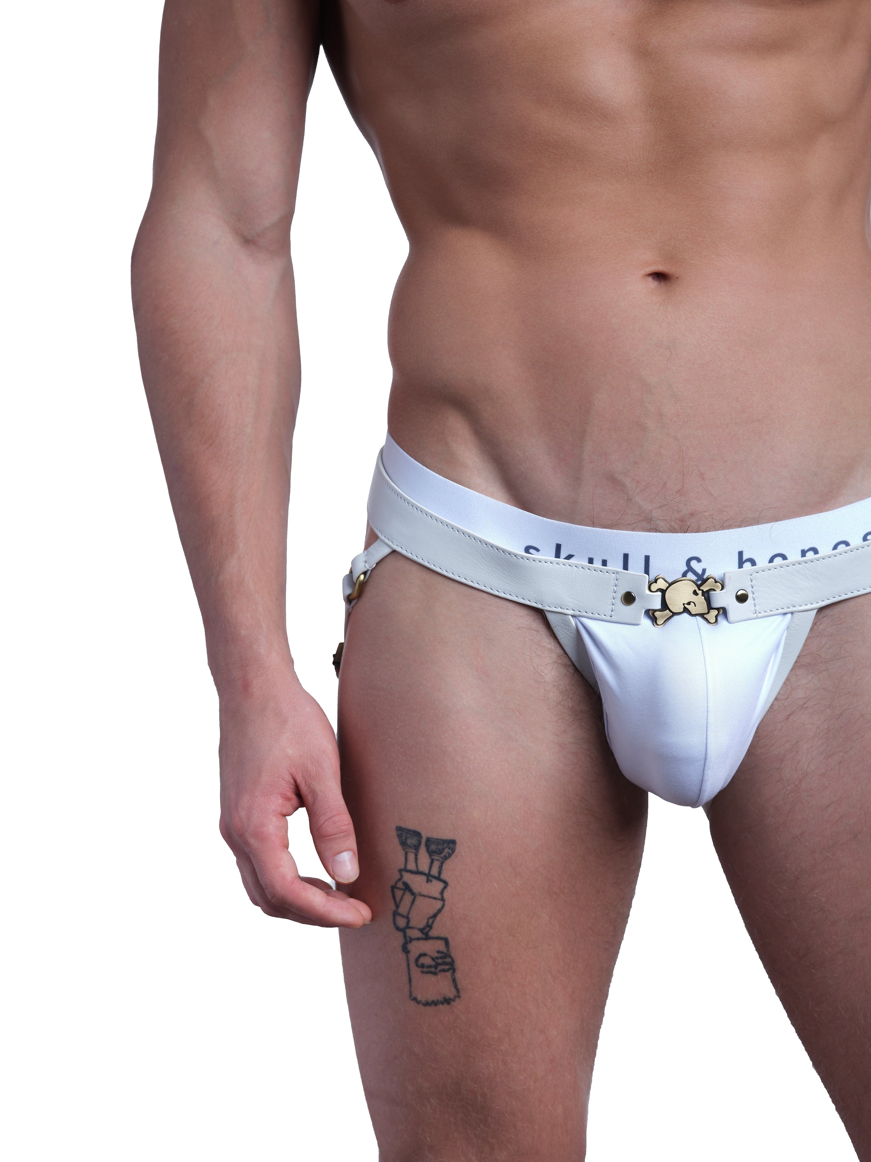 Premium White Leather Jock Harness - Adjustable BDSM Gear for Men | Perfect for Fetish Parties, Roleplay & BDSM Scenes