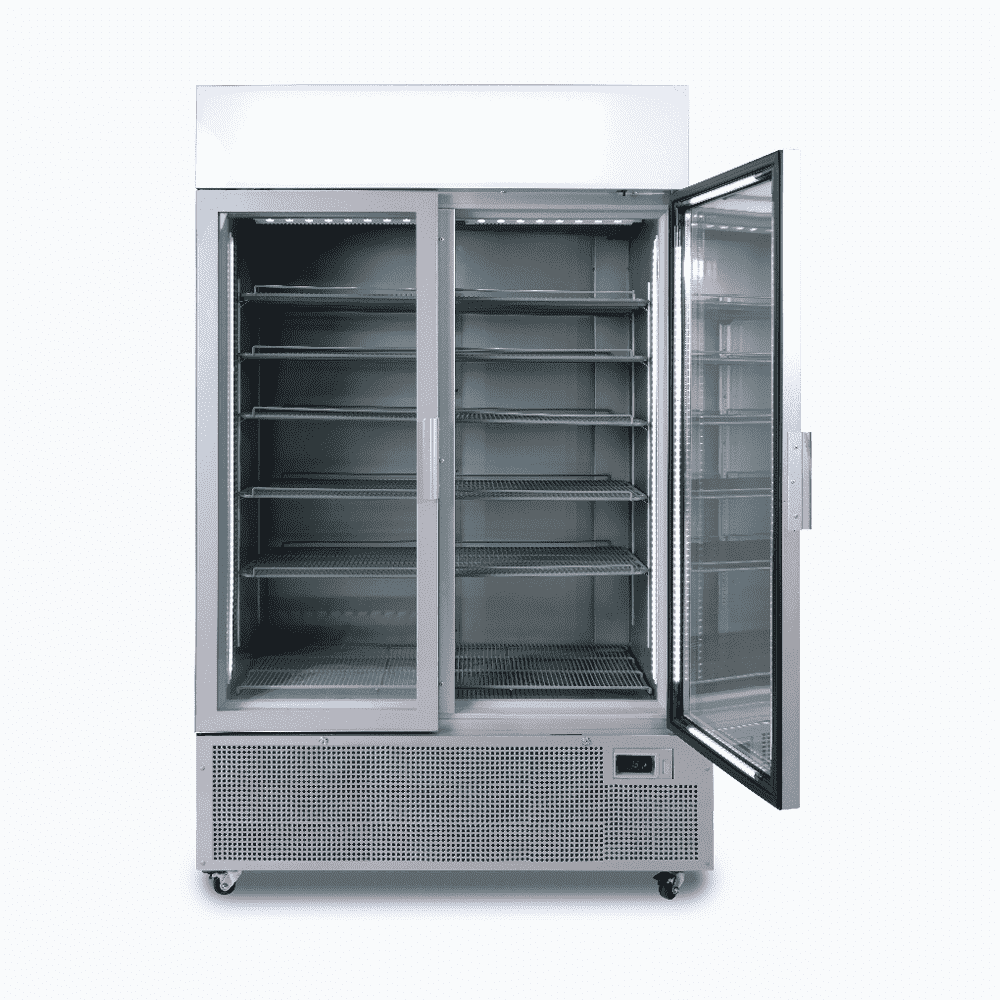 Bromic GM1100LS NR Two Flat Glass Door Commercial Upright Display Refrigerator - 1082L Capacity for Restaurants, Supermarkets, and Convenience Stores
