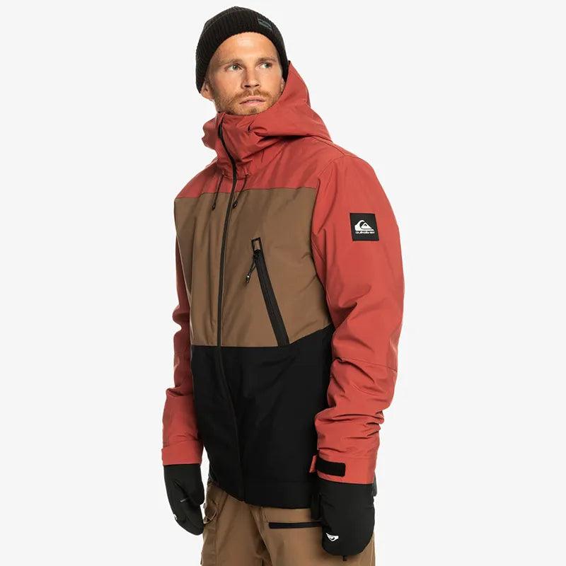 Quiksilver Sycamore Snow Jacket for Men & Women - Waterproof Winter Coat for Skiing, Snowboarding & Outdoor Adventures (Burgundy/Brown/Black)