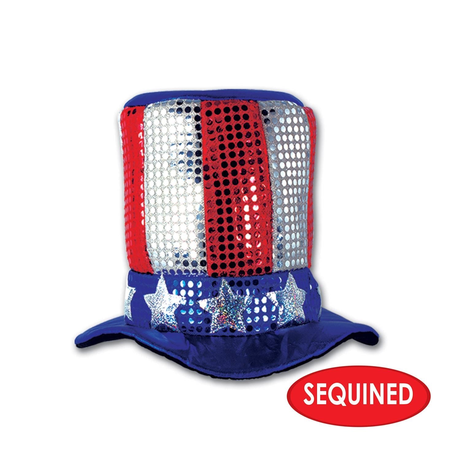 12 Pack Beistle Glitz 'N Gleam Uncle Sam Top Hats - Patriotic Party Hats for 4th of July, Memorial Day & Independence Day Celebrations