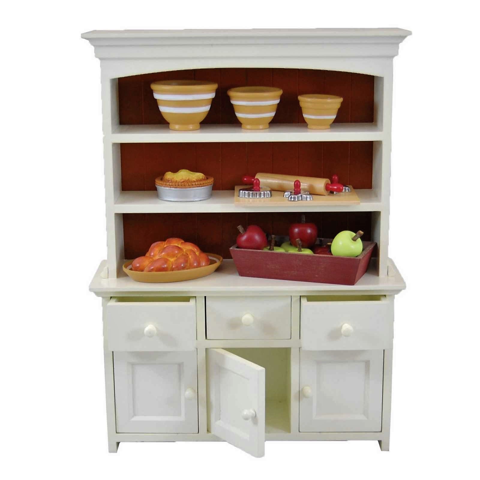 18 Inch Doll Wooden Kitchen Cupboard Hutch - Farmhouse Style Fully Assembled Furniture for American Girl & 18
