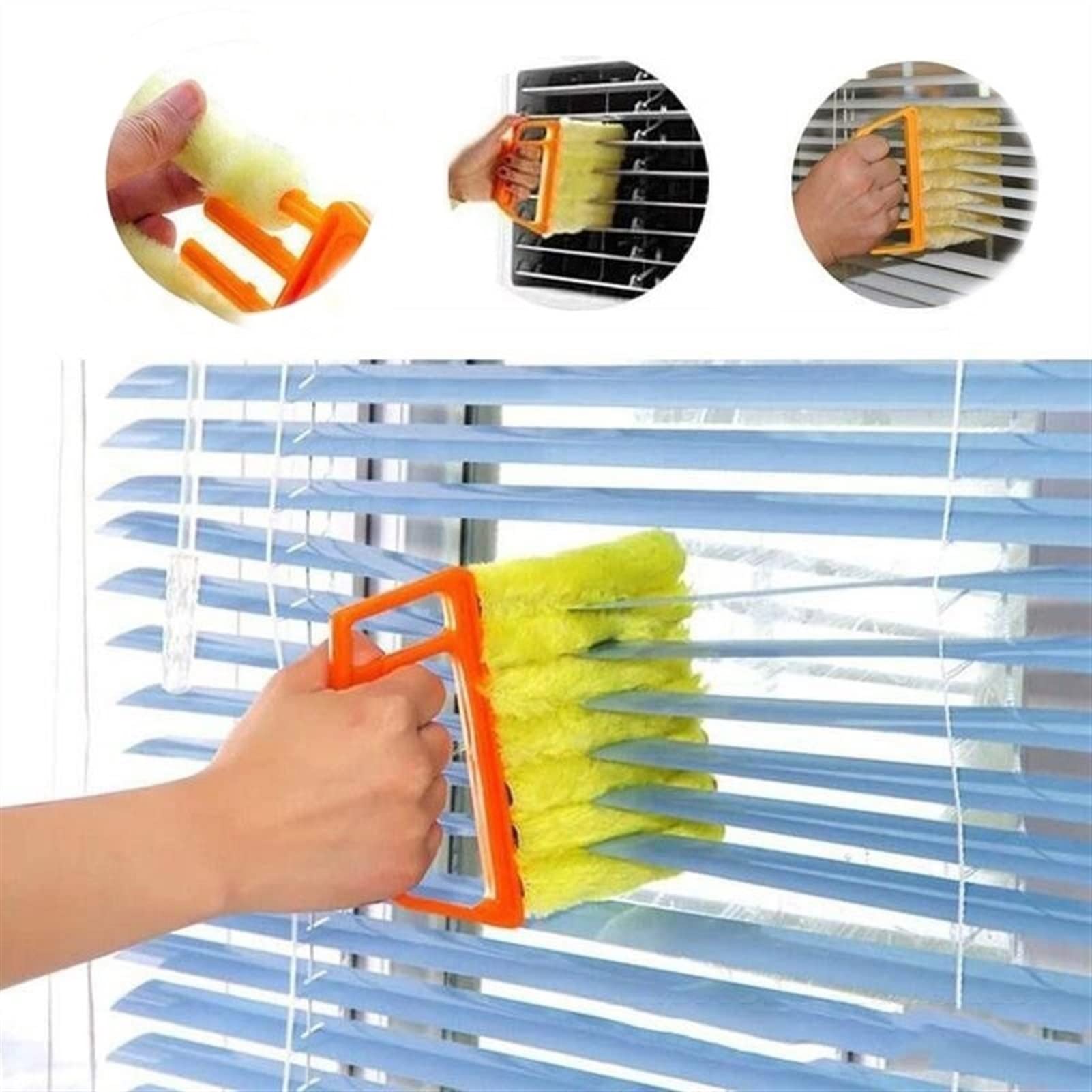 7-Toothed Shutter Cleaner Brush - Washable Microfiber Dust Remover for Blinds, AC & Car Vents