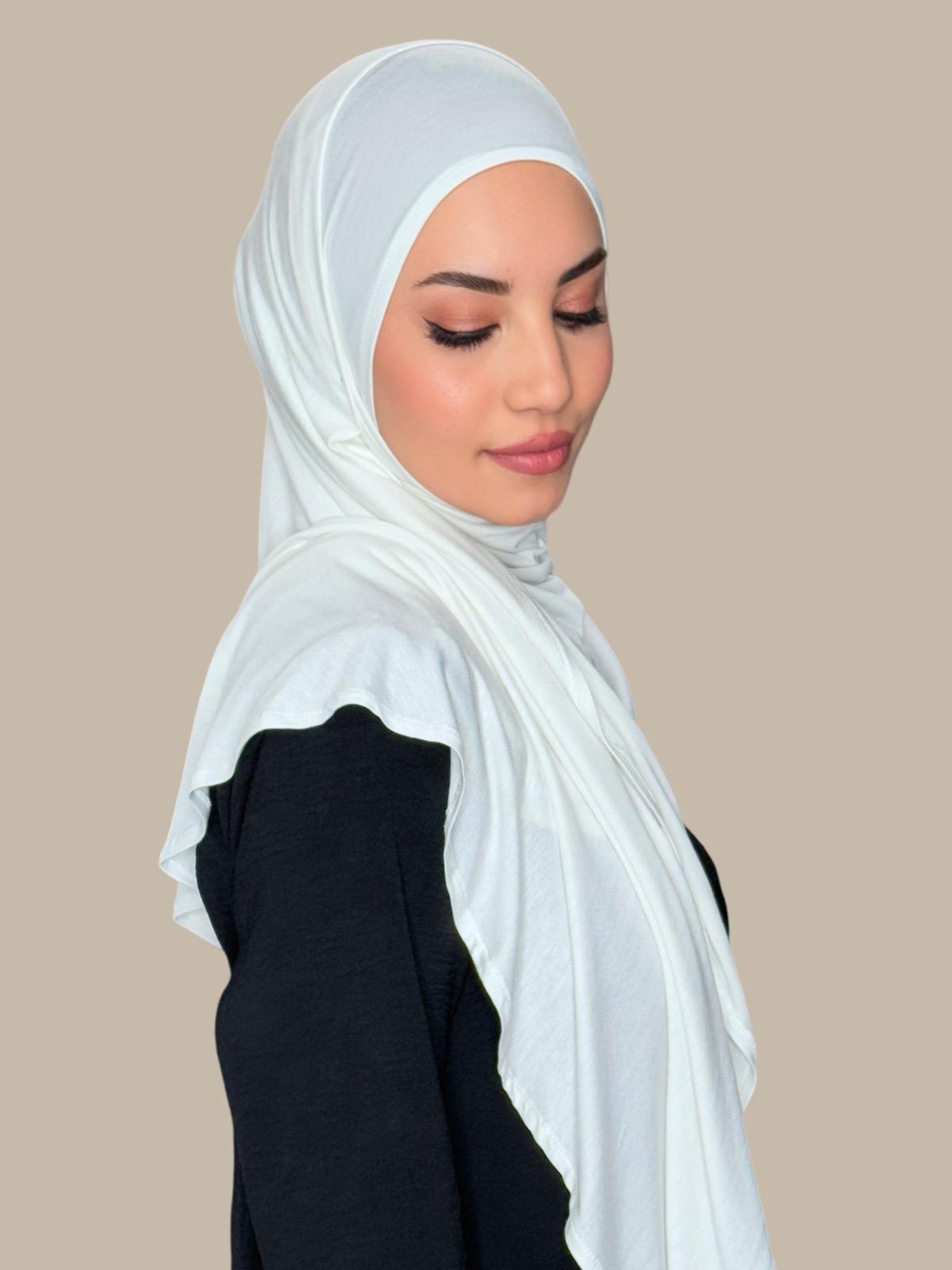 Pre-Sewn Jersey Hijab in Off White - Soft & Comfortable Muslim Headscarf for Everyday Wear, Work, and Prayer