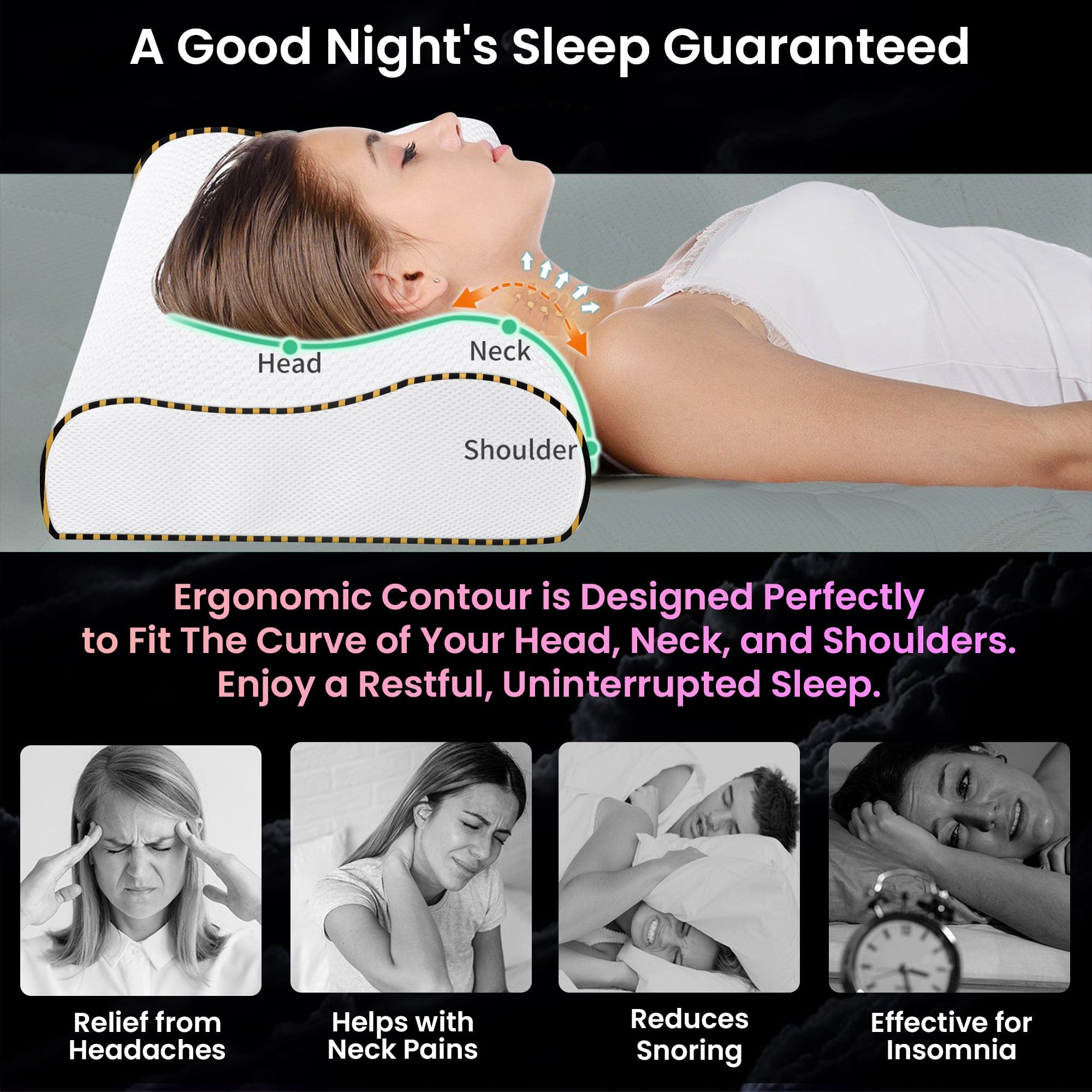 Dr Trust USA Orthopedic Memory Foam Cervical Pillow for Neck Pain Relief - Contoured Support for Side Sleepers, Spine Alignment & Shoulder Pain - 60x36x11cm - Perfect for Travel, Home & Office Use