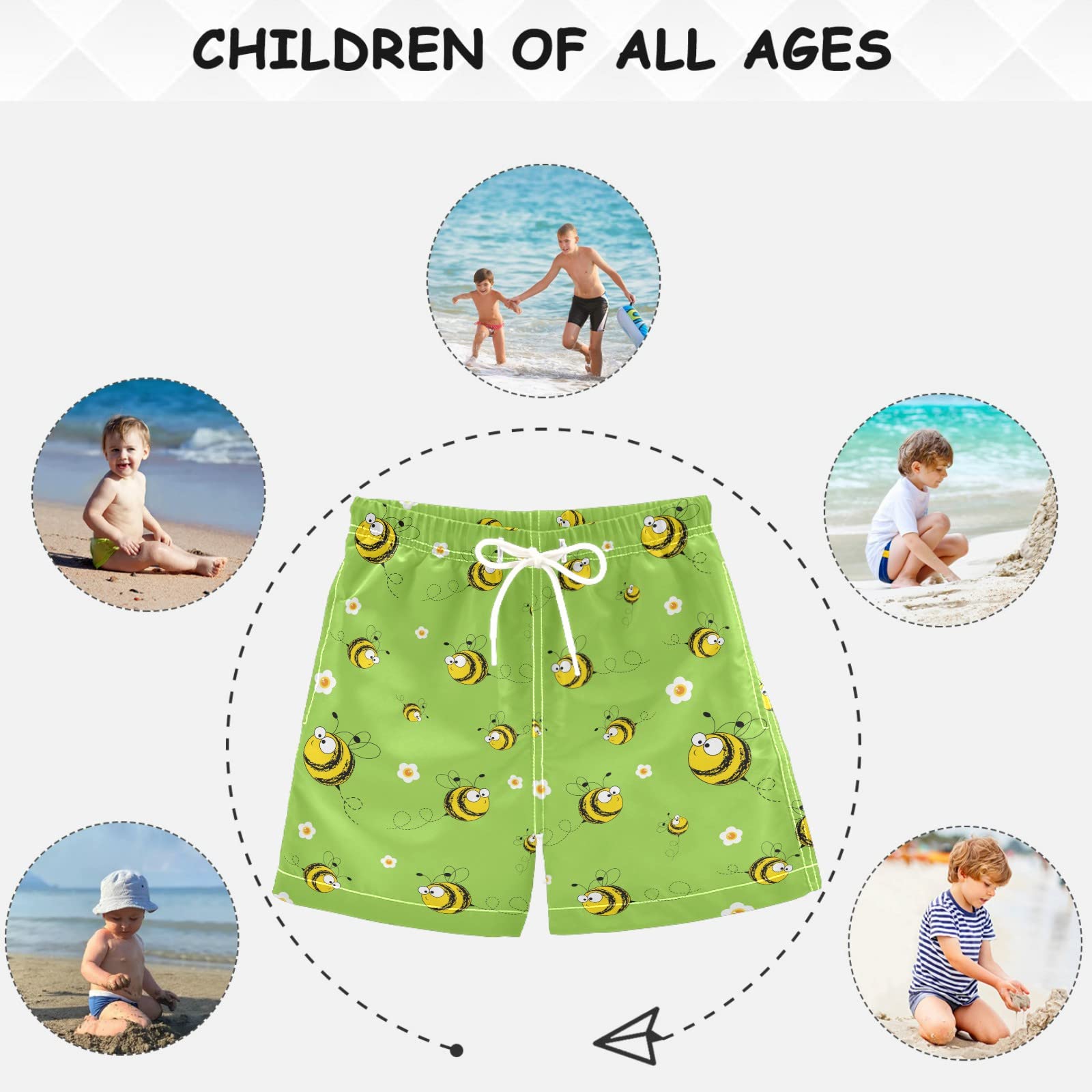 Funny Bee Boys Swim Trunks - Toddler Swimwear for Beach & Pool Fun