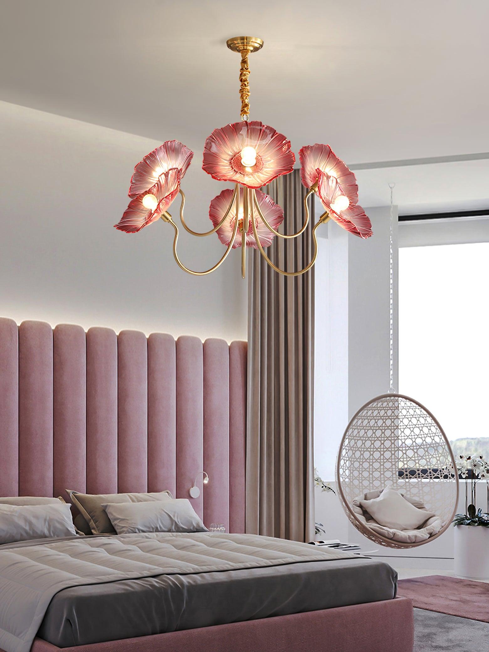 Elegant Lotus Leaf Glass Chandelier - Modern Crystal Ceiling Light Fixture for Dining Room, Living Room, Bedroom Decor | Perfect for Home, Hotel, Restaurant Lighting