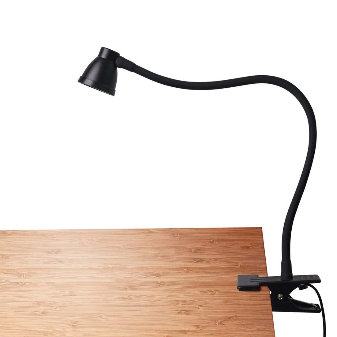 Adjustable Clamp Desk Lamp with 10 LED Beads - 3000K-6500K Color Temperature & 6 Lighting Modes - Clip On Reading Light for Study, Office, and Bedroom (Black, AC Adapter Not Included)