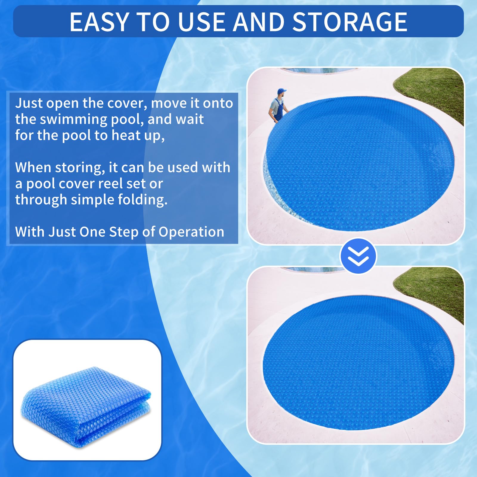 Evoio Heavy-Duty Solar Pool Cover Blanket - 15 ft Round Floating Thermal Blanket for Inground & Above Ground Swimming Pools & Hot Tubs | Bubble Insulation for Heat Retention & Energy Savings | Perfect for Backyard, Residential & Commercial Use