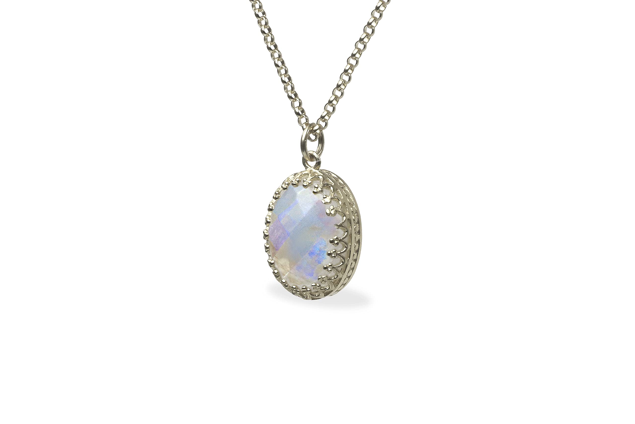 Elegant Oval Rainbow Moonstone Necklace - June Birthstone Jewelry for Women - Dainty Everyday Pendant Necklace - Unique Bridal & Gemstone Gift for Her - Perfect for Weddings, Anniversaries & Special Occasions