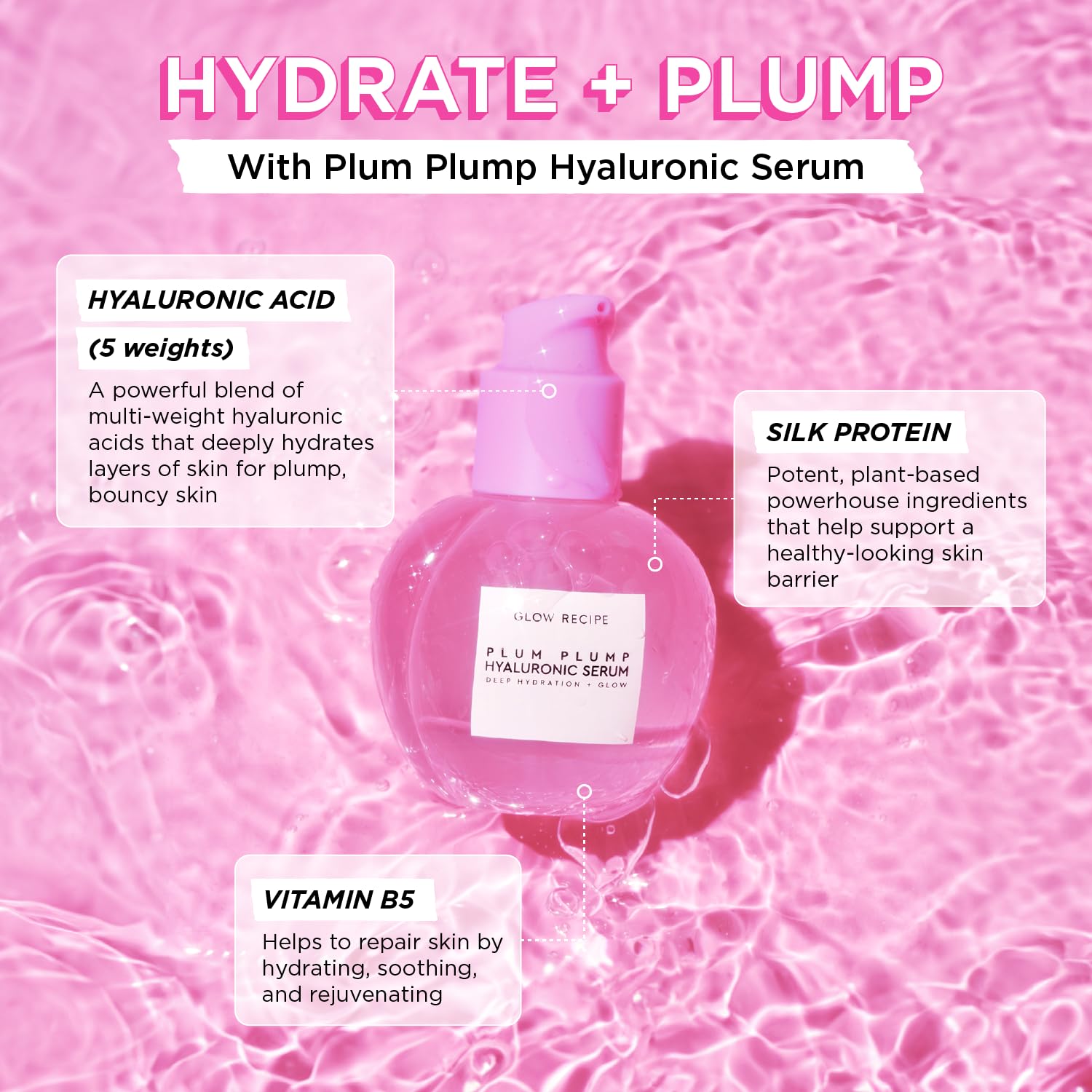 Glow Recipe Double the Plump Korean Skin Care Gift Set - Hyaluronic Acid Whipped Gel Face Cream & Plum Plump Serum for Hydrating Dry Skin (3-Piece Set) | Perfect for Travel, Daily Moisturizing & Gift Giving