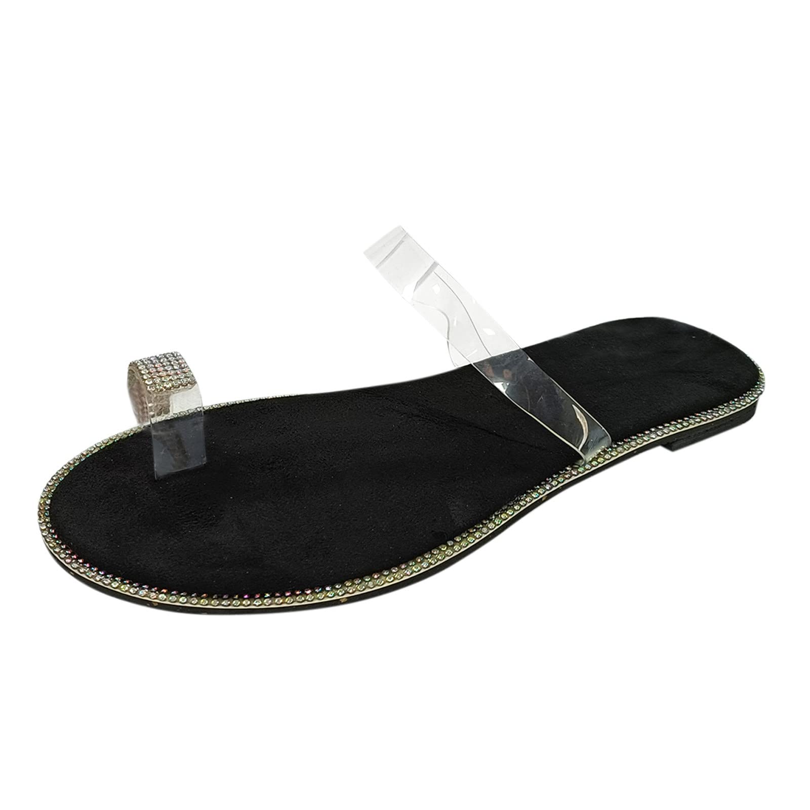 Crystal Buckle Flat Sandals for Women - Retro Summer Fashion Sandals Size 8.5 | Comfortable Beach & Casual Wear for Outdoor Activities