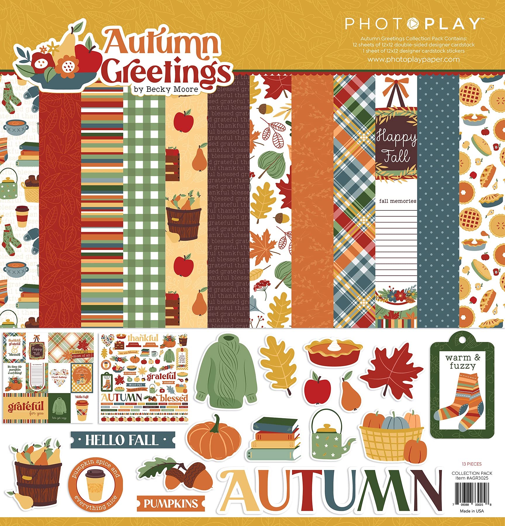 Photo Play Paper PHOTOPLAY Collection GRE - Autumn Greetings Scrapbook Paper for Fall Crafts, Card Making, and DIY Projects