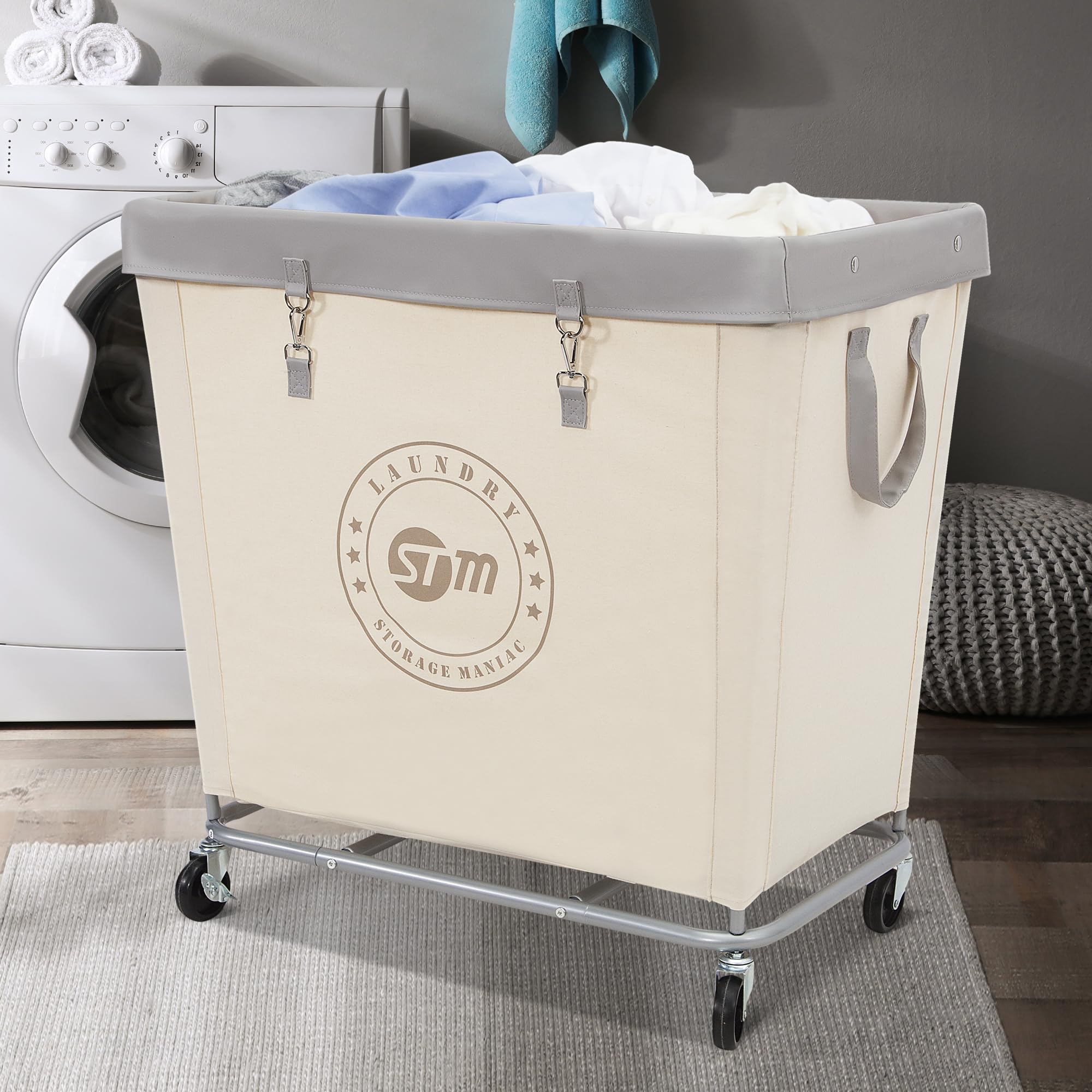 Heavy Duty Commercial Laundry Hamper Cart with Wheels - 320L Industrial Laundry Basket with Steel Frame for Hotel, Home & Laundry Room - 31.7