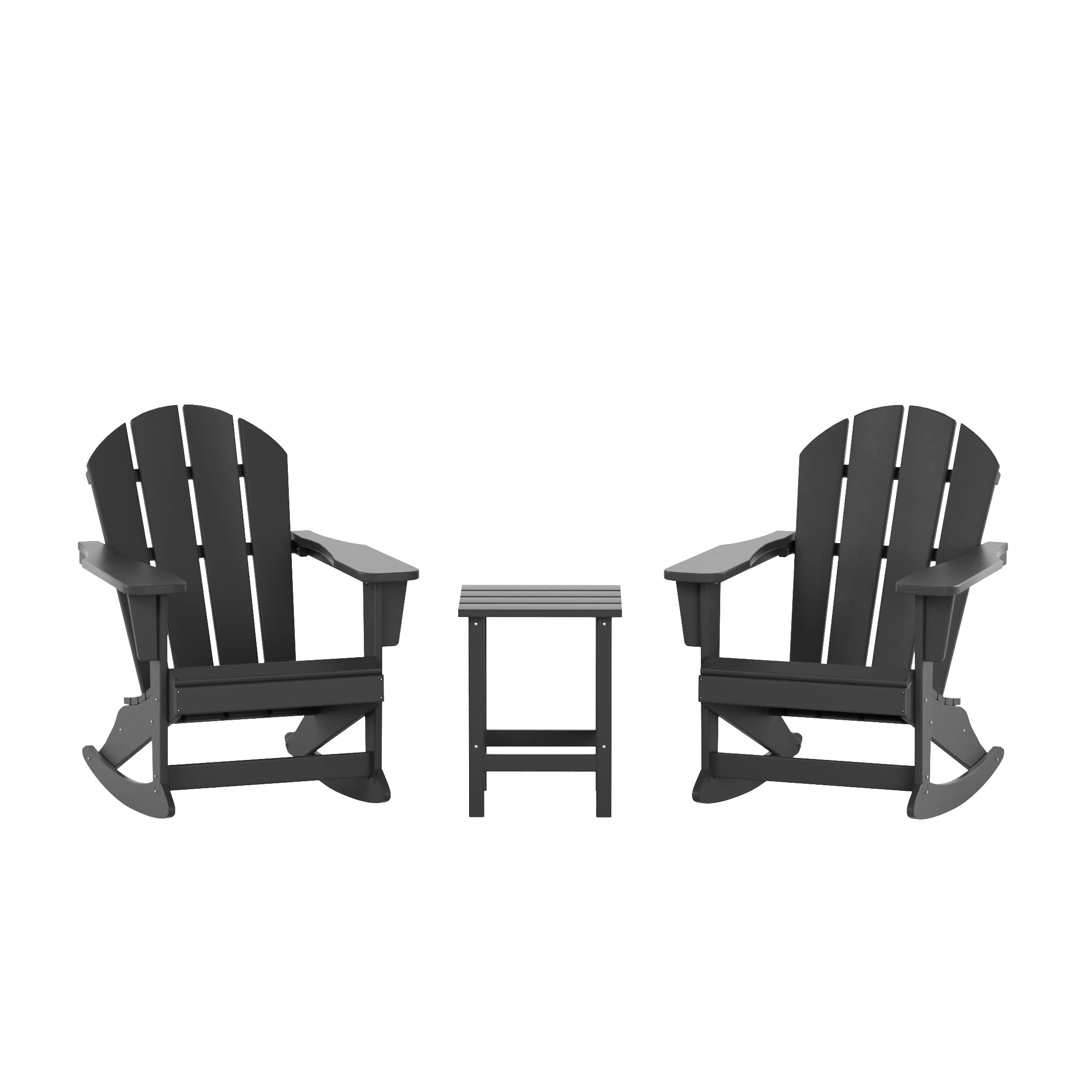 WO Home Furniture 3-Piece Patio Rocking Chair Set - Classic Outdoor Adirondack Rocker Chairs & Side Table in Gray - Perfect for Backyard, Garden, Porch & Poolside Relaxation