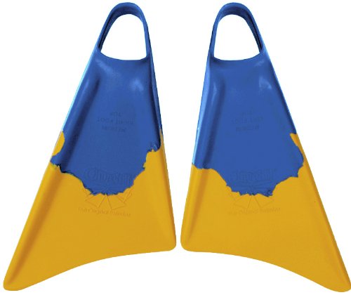 **Churchill Makapuu Fins (Blue/Yellow) - Medium/Large (M/L) - Premium Bodyboarding & Swimming Fins for Surfing, Snorkeling & Travel - Ideal for Waves, Casual Swimmers & Tight Spaces**