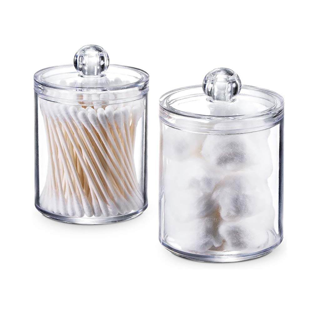 Clear Plastic Canister Organizer for Cotton Swabs - Bathroom Storage