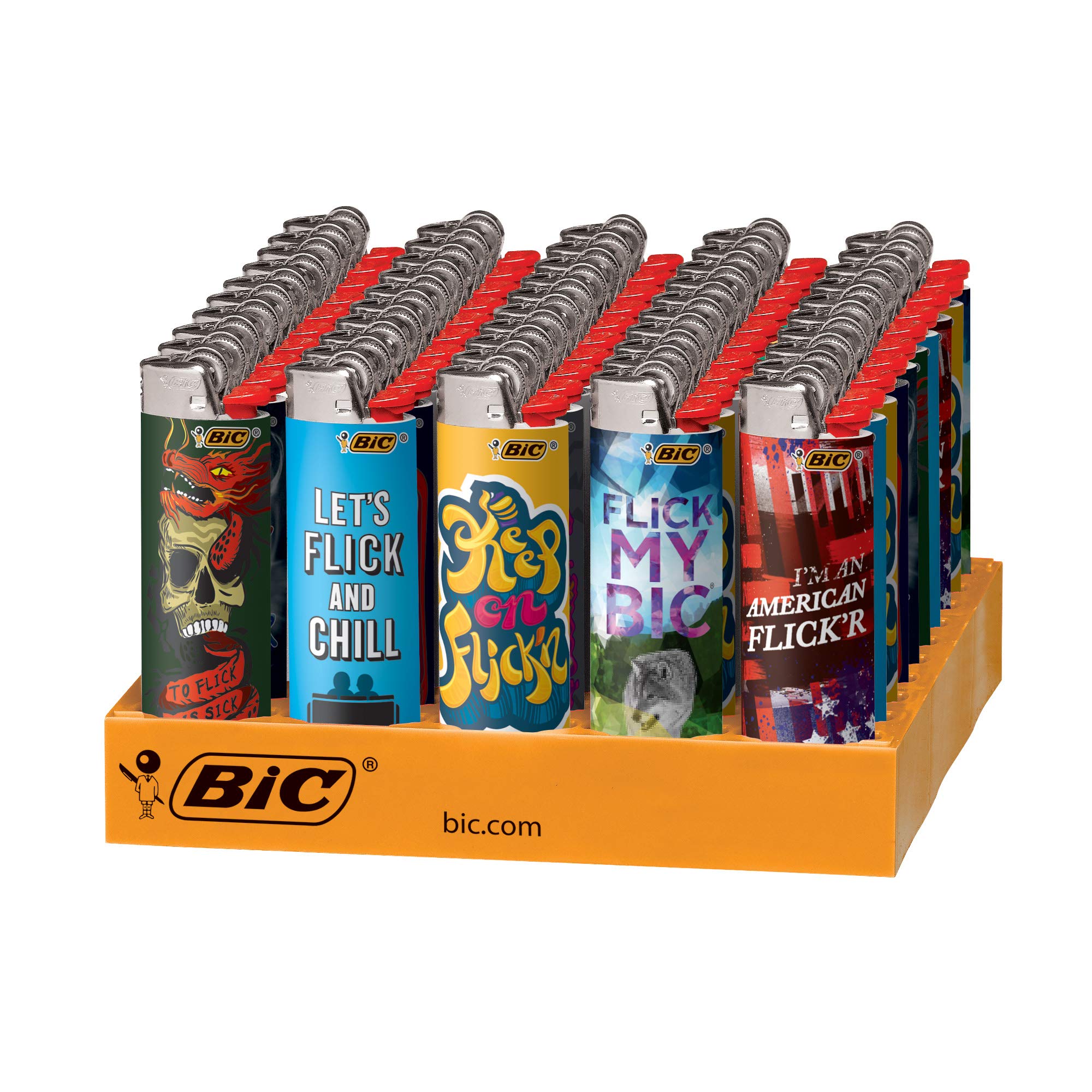 BIC Special Edition Flick My BIC Series Lighters - 50-Pack of Windproof Pocket Lighters for Camping, BBQ & Outdoor Adventures