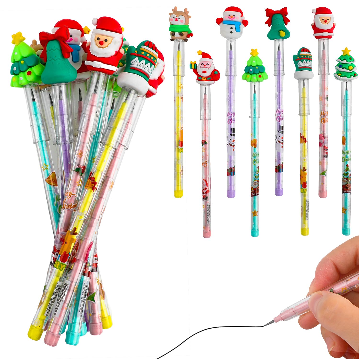 24-Piece Christmas Stackable Pencils Bulk Pack - Holiday Mechanical Push Pencils for Kids, Party Supplies, Classroom Rewards & Gifts - Perfect for Christmas Decorations, School Prizes & Holiday Celebrations