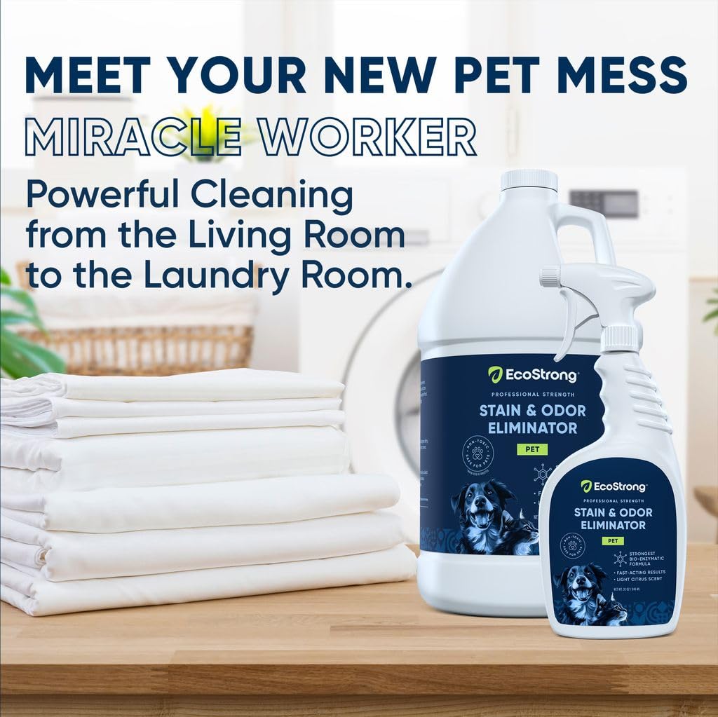Eco Strong Pet Stain and Odor Remover - Enzyme Cleaner for Cat & Dog Urine, Eliminates Stains and Odors - 160 Oz - Perfect for Carpets, Floors, and Pet Accidents
