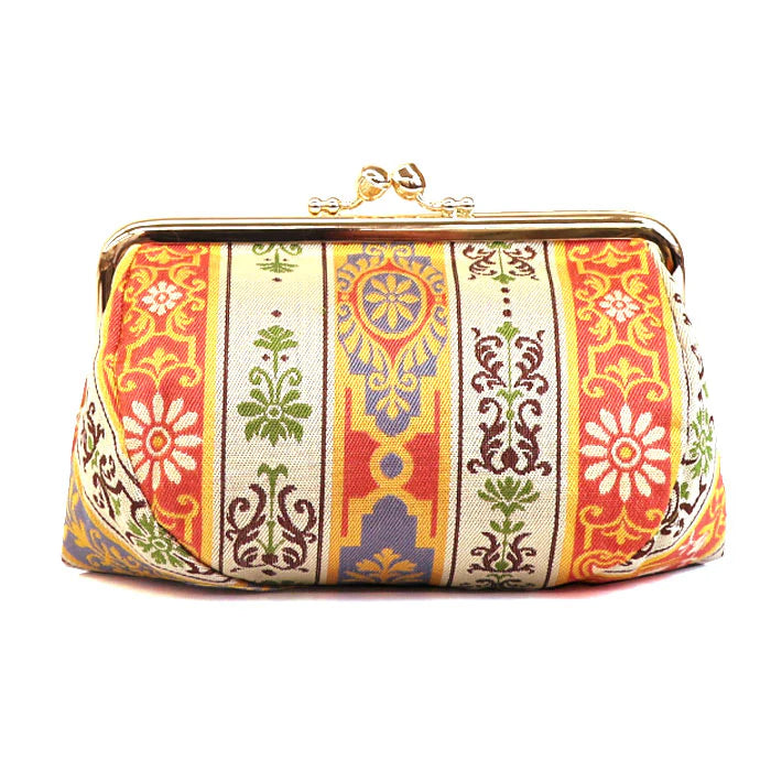Nishijin Woven Floral Small Pouch - Handmade in Kyoto Japan | Cosmetic & Makeup Organizer | Japanese Gamaguchi Style | Travel Toiletry Bag | Stationery Pouch | Purse Insert | Perfect for Everyday Use, Gift Giving & Japanese Culture Lovers