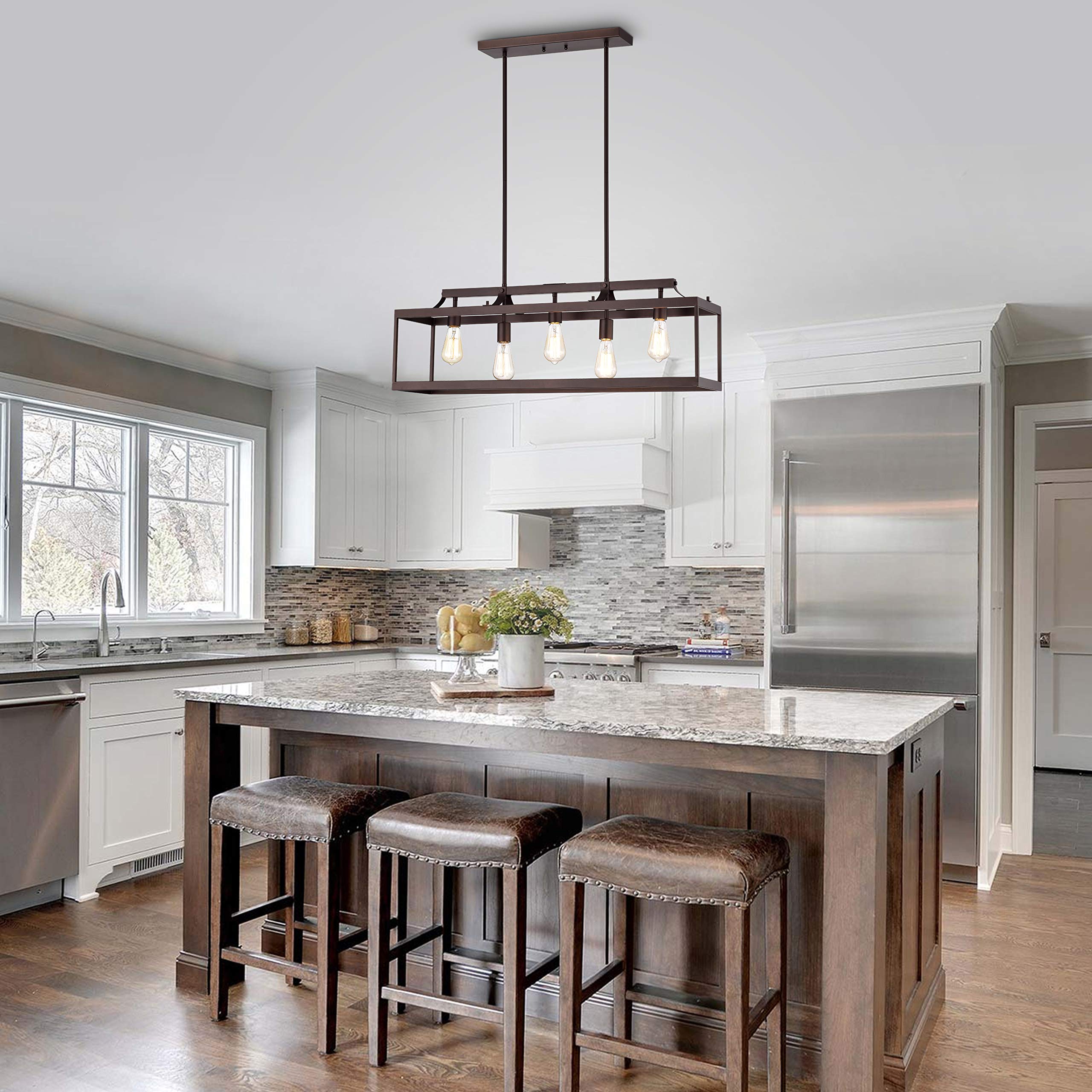 Chloe Lighting IRONCLAD Industrial 5-Light Oil Rubbed Bronze Pendant Light Fixture - 36