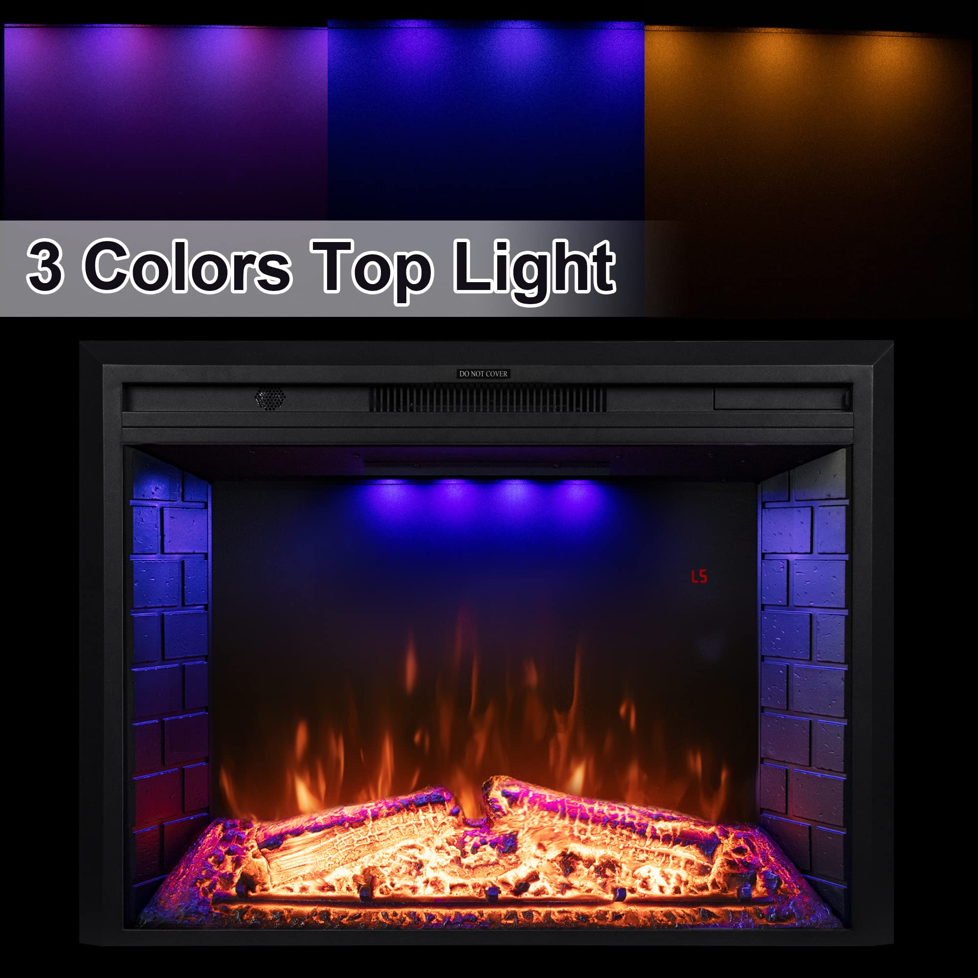 30 Inch Electric Fireplace with Remote Control - Realistic Log & Crackling Sound - 750W/1500W Wall Mounted Heater with Overheat Protection & Timer - Perfect for Living Room, Bedroom, or Office (Black)