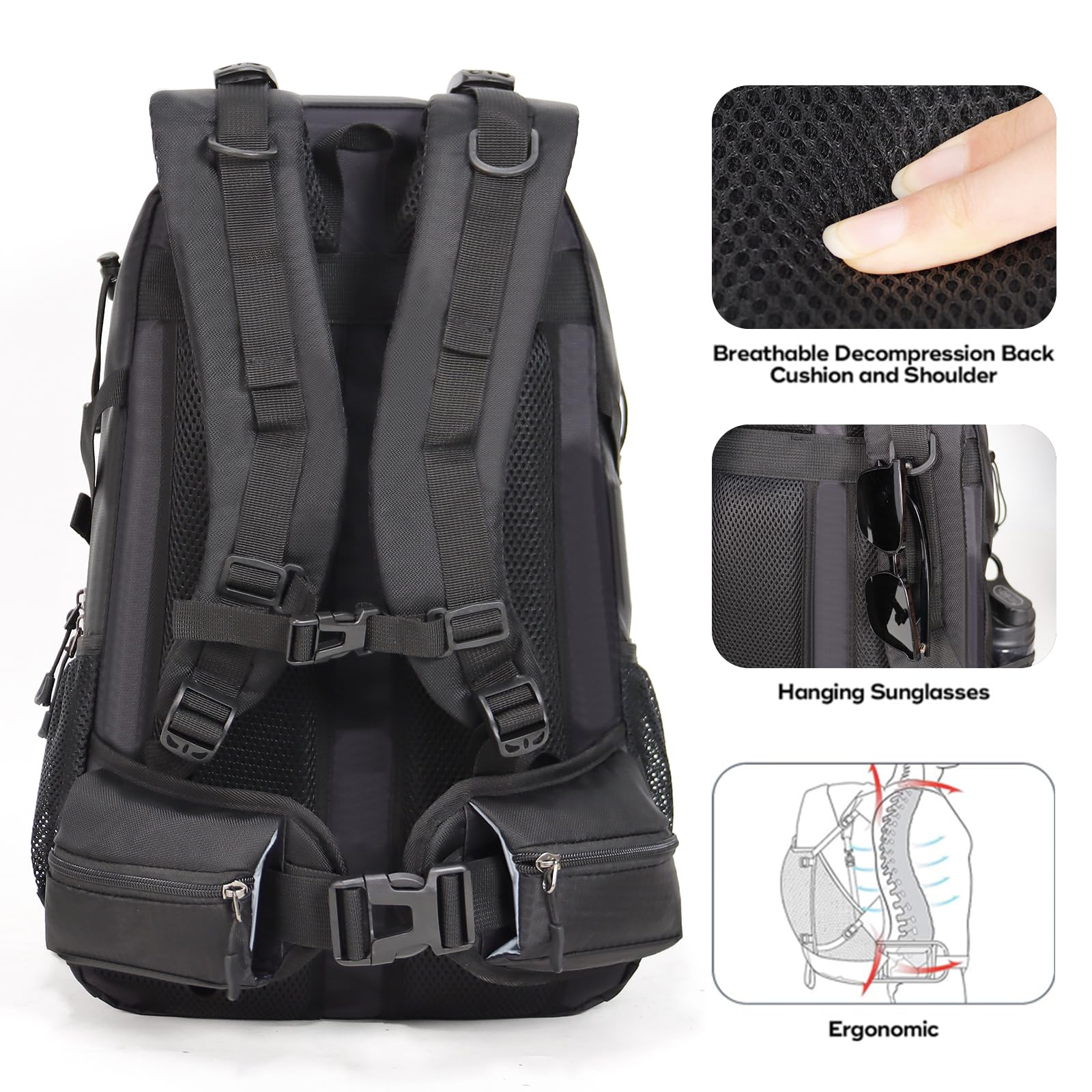 40L Lightweight Hiking Backpack for Camping & Outdoor Travel - Waterproof Rain Cover Included - Durable Daypack for Women & Men (Black) - Perfect for Hiking, Backpacking & Daily Commute