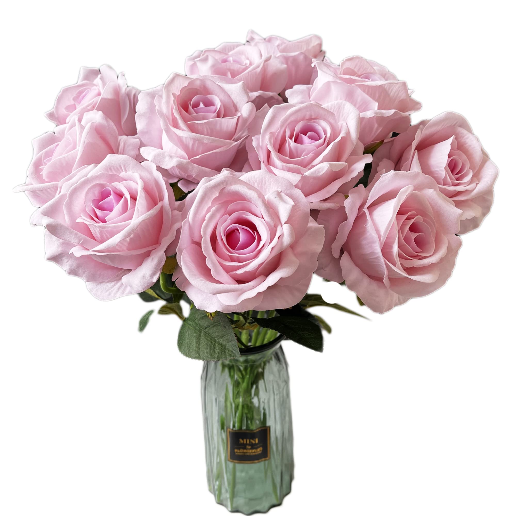 UKELER 12 Pack Pink Artificial Silk Roses - Real Touch Faux Flowers with Stems for Home Decor, Wedding Bouquets, Party Centerpieces & Garden Floral Arrangements - Perfect for Table Decor, DIY Crafts, and Romantic Gift Giving