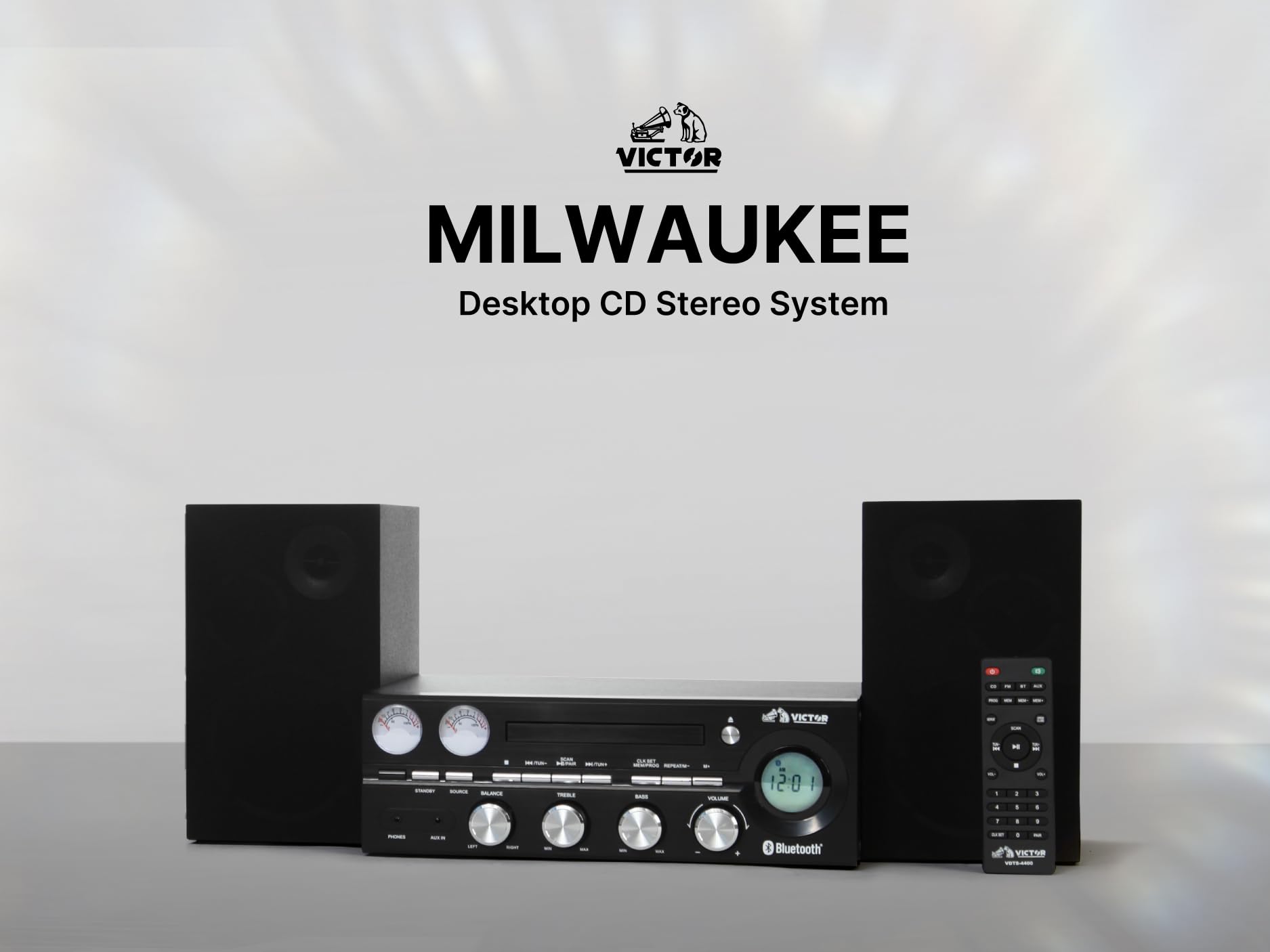Victor VDTS-4400 Milwaukee 50W Bluetooth Stereo System with CD/MP3 Player, FM Radio, VU Meters & Detachable Speakers - Premium Home & Office Audio for Music Lovers & Workspaces