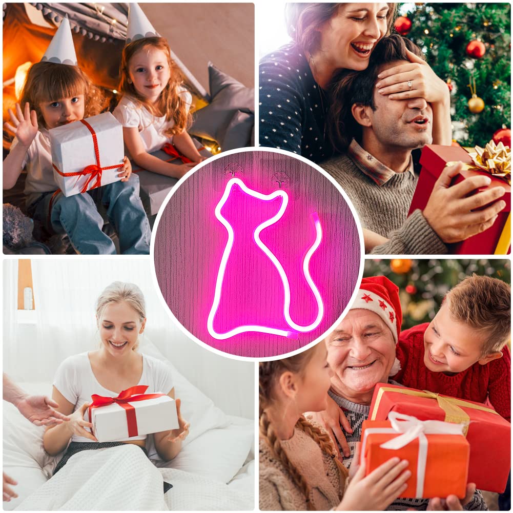 Gatto Neon Sign - USB & Battery Powered Pink Cat Neon Light for Kids Room, Bar, Wedding, Party & Christmas Decor - Perfect for Bedroom, Nursery, and Home Decoration