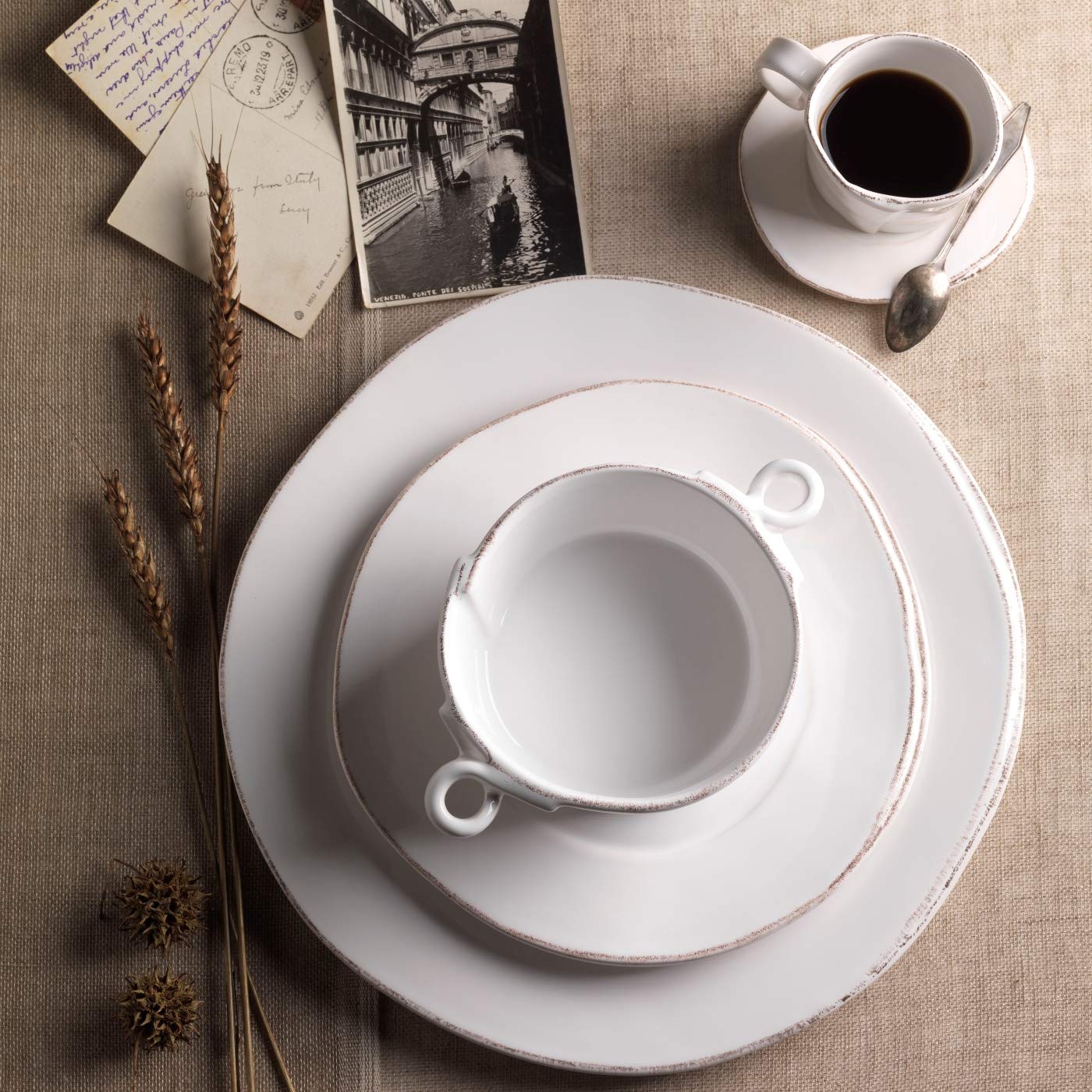 Vietri Lastra White Espresso Cup & Saucer Set - 4 oz Ceramic Coffee Cups - Dishwasher Safe Italian Coffee Dishes - Perfect for Home, Cafe & Restaurant Use