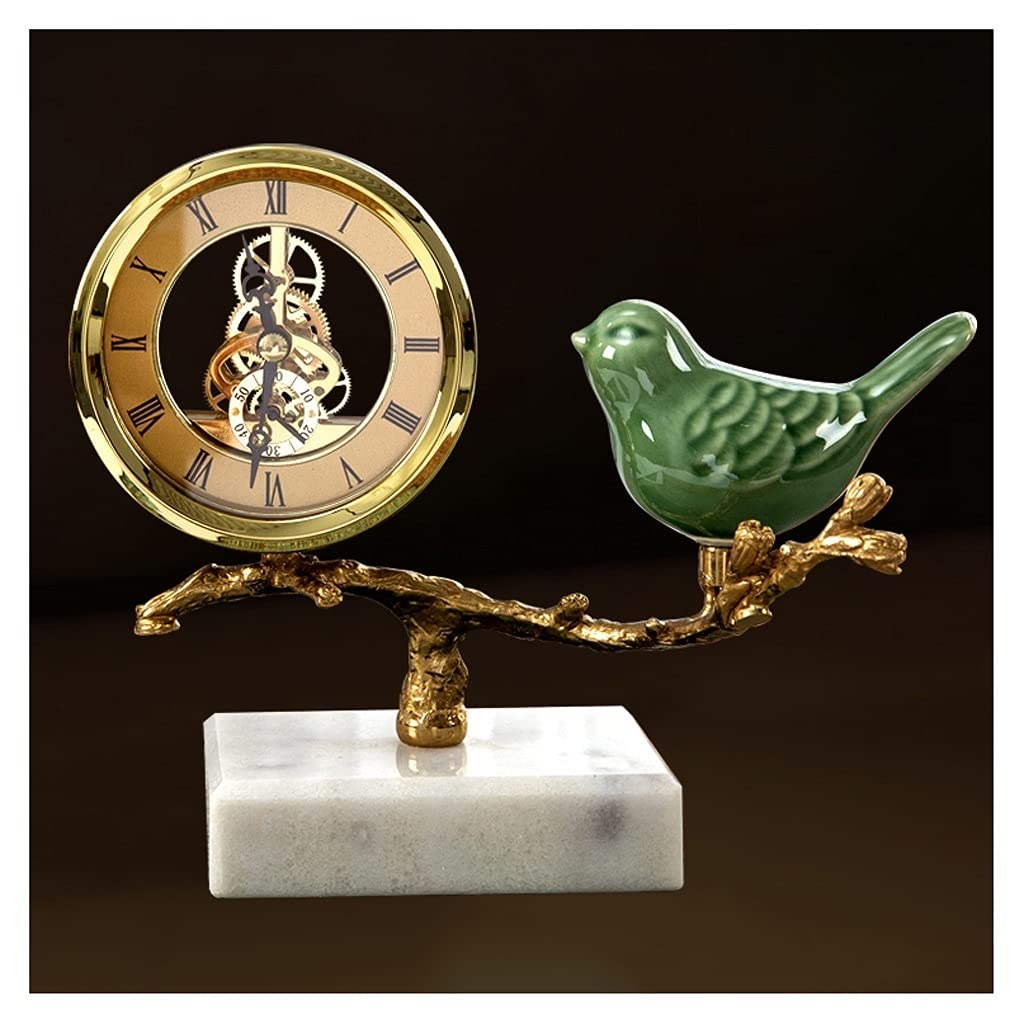 Vintage Brass Mechanical Gear Table Clock - Decorative SQLCF Perspective Movement Clock for Living Room, Desktop, Home Office | Bird-Themed Metal Clock with Bracket (Color: B) | Perfect for Home Decor, Gifts & Vintage Enthusiasts
