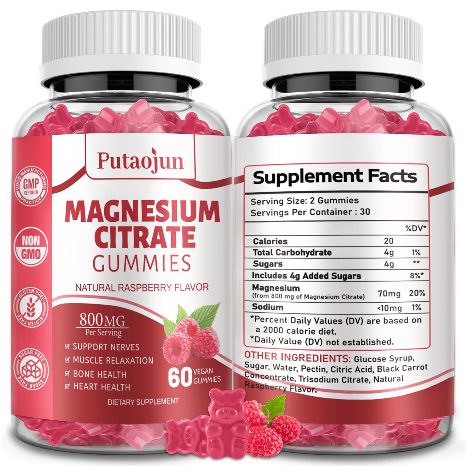 Magnesium Citrate Gummies for Adults - High Absorption Vegan & Non-GMO Supplement (60 Raspberry Gummies) - Supports Muscle Relaxation, Sleep & Stress Relief - Perfect for Active Lifestyles & Nighttime Routine